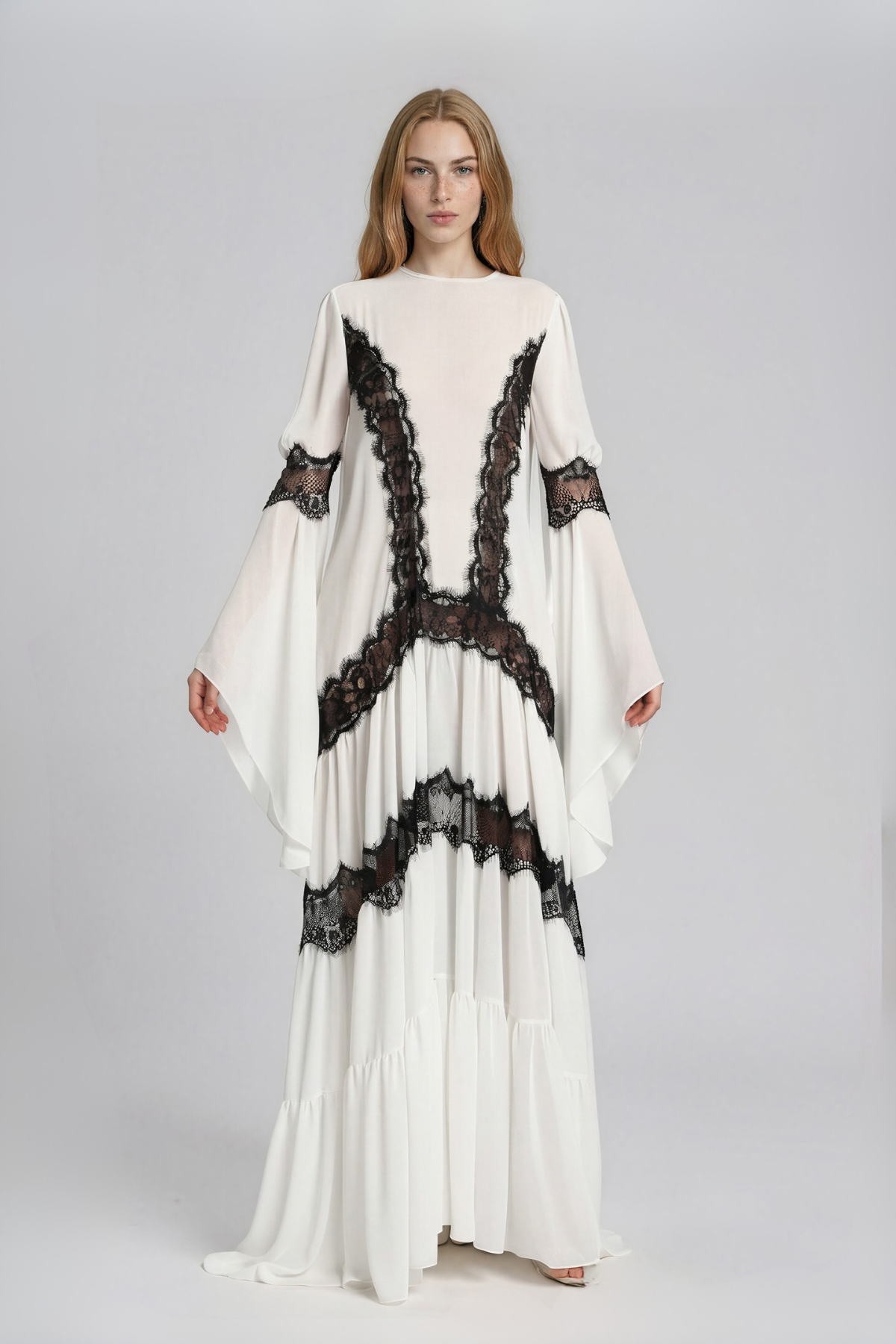 Jelka Bell Sleeve Lace Ruch Maxi Dress