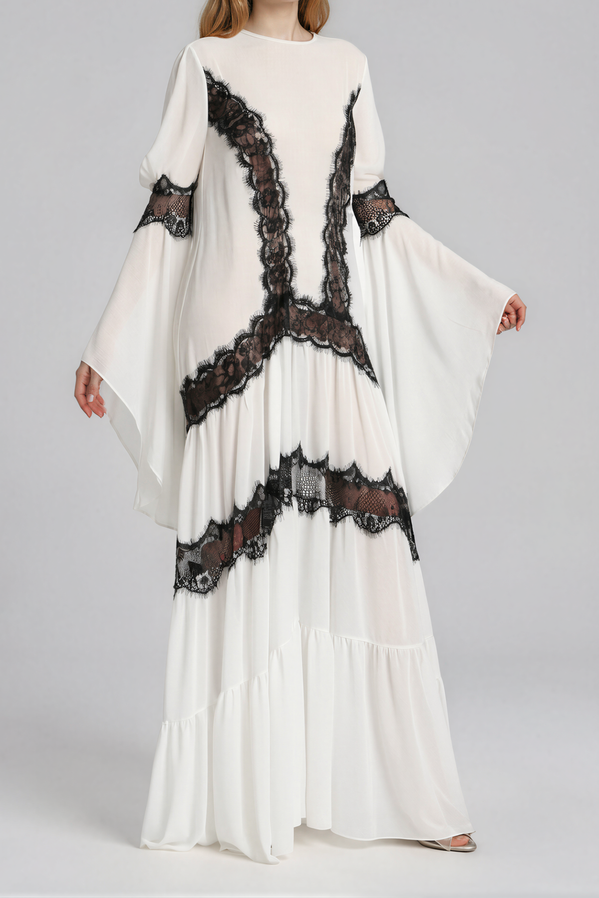 Jelka Bell Sleeve Lace Ruch Maxi Dress