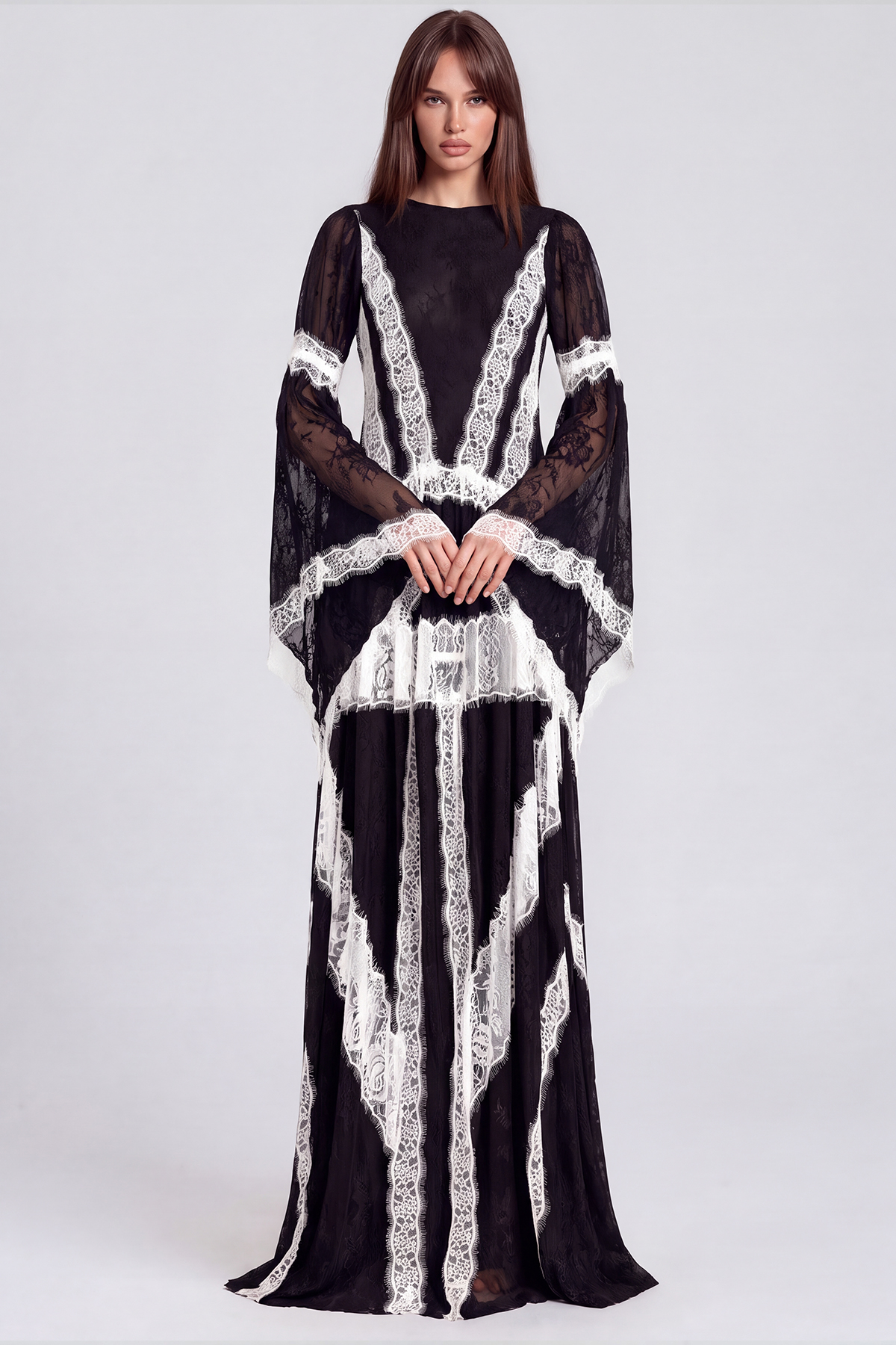 Jelka Round Neck Lace Maxi Dress In Black