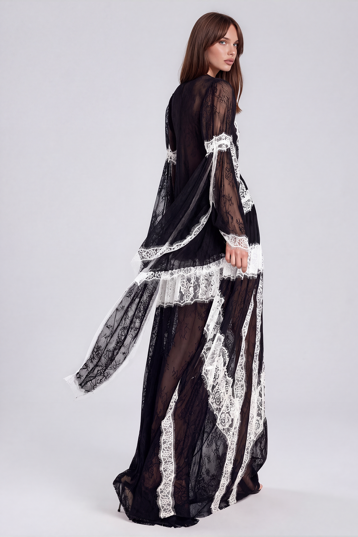 Jelka Round Neck Lace Maxi Dress In Black