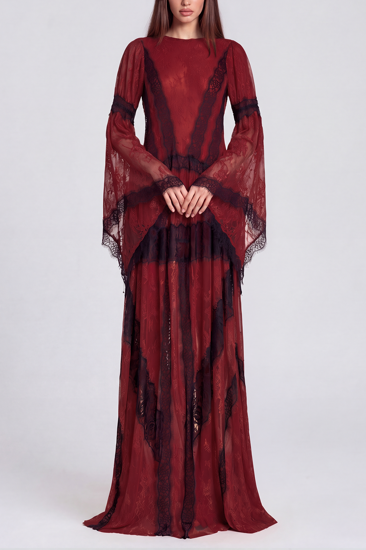 Jelka Round Neck Lace Maxi Dress In Burgundy