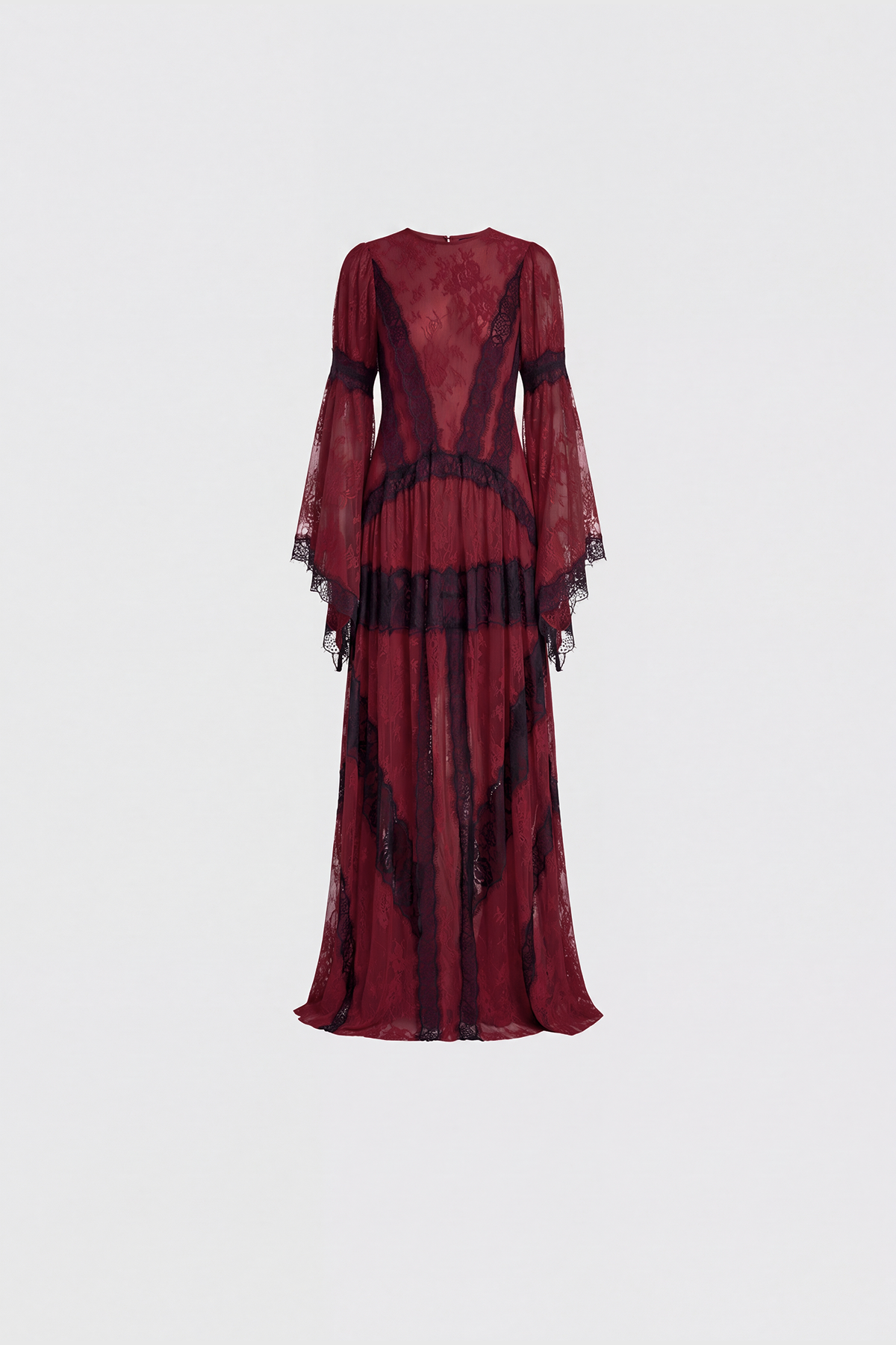 Jelka Round Neck Lace Maxi Dress In Burgundy