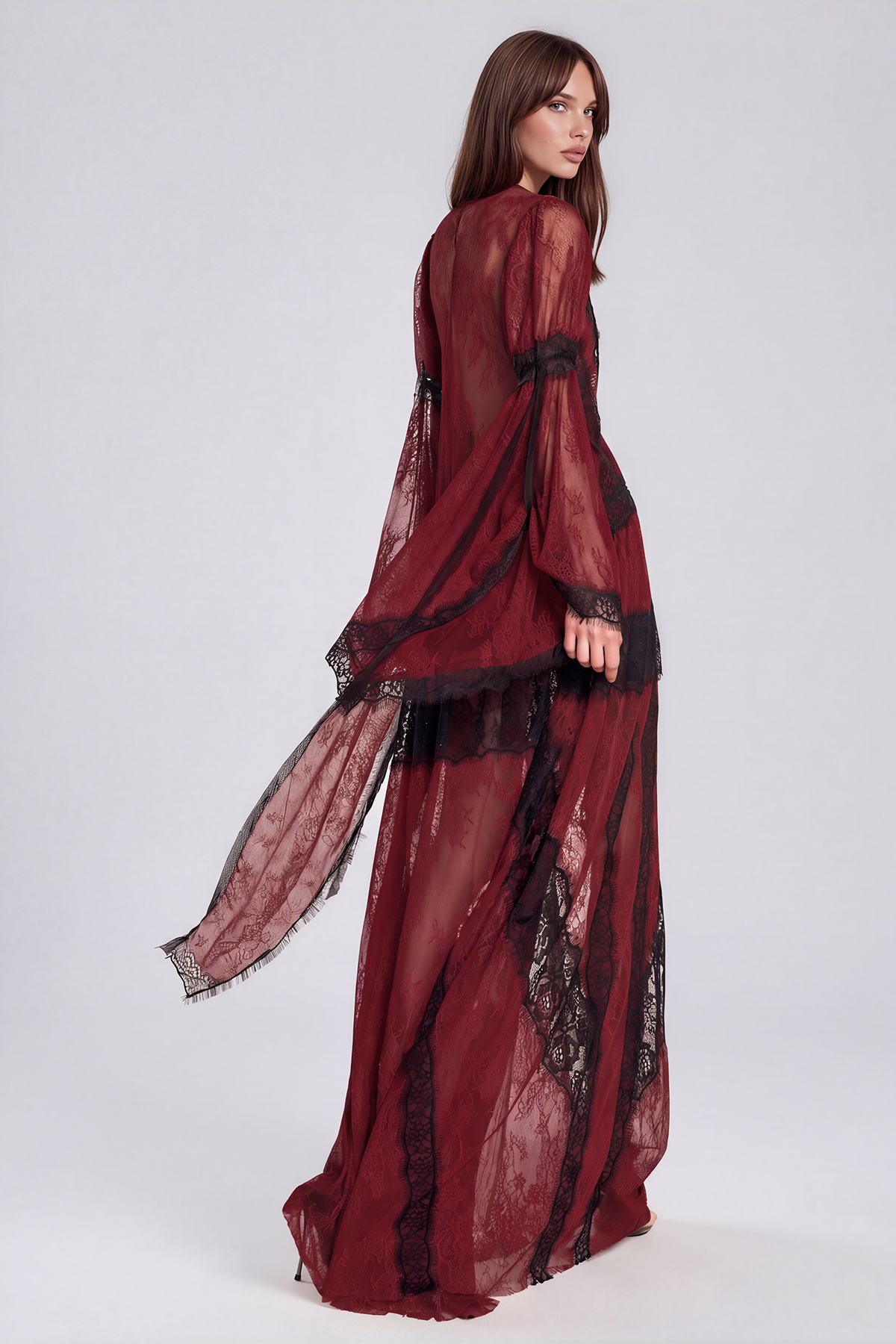 Jelka Round Neck Lace Maxi Dress In Burgundy