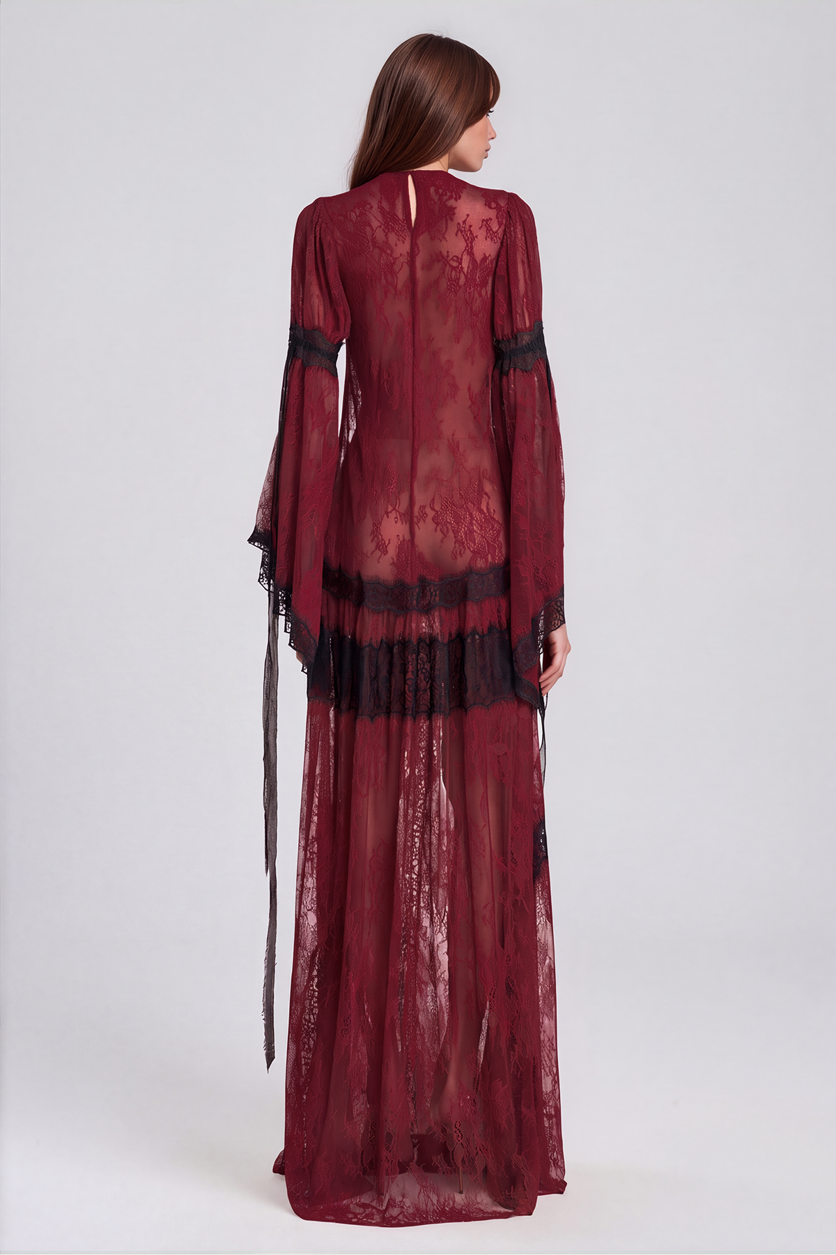 Jelka Round Neck Lace Maxi Dress In Burgundy
