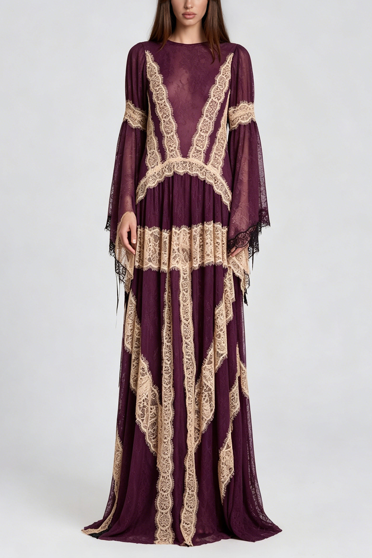 Jelka Round Neck Lace Maxi Dress In Purple