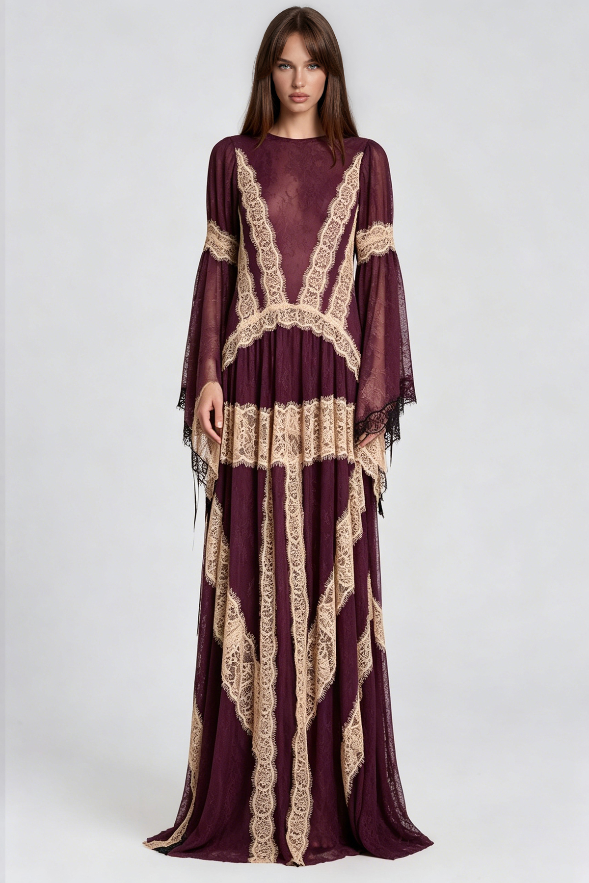 Jelka Round Neck Lace Maxi Dress In Purple
