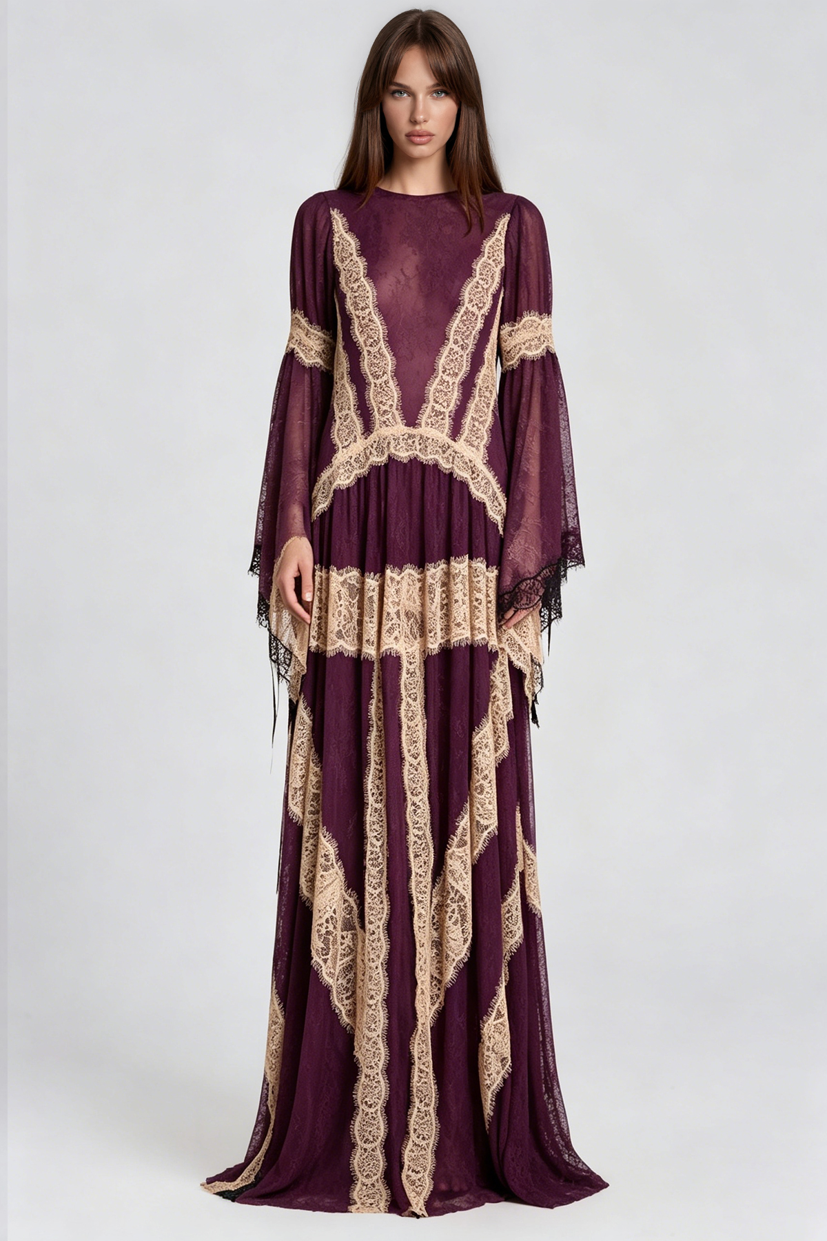 Jelka Round Neck Lace Maxi Dress In Purple