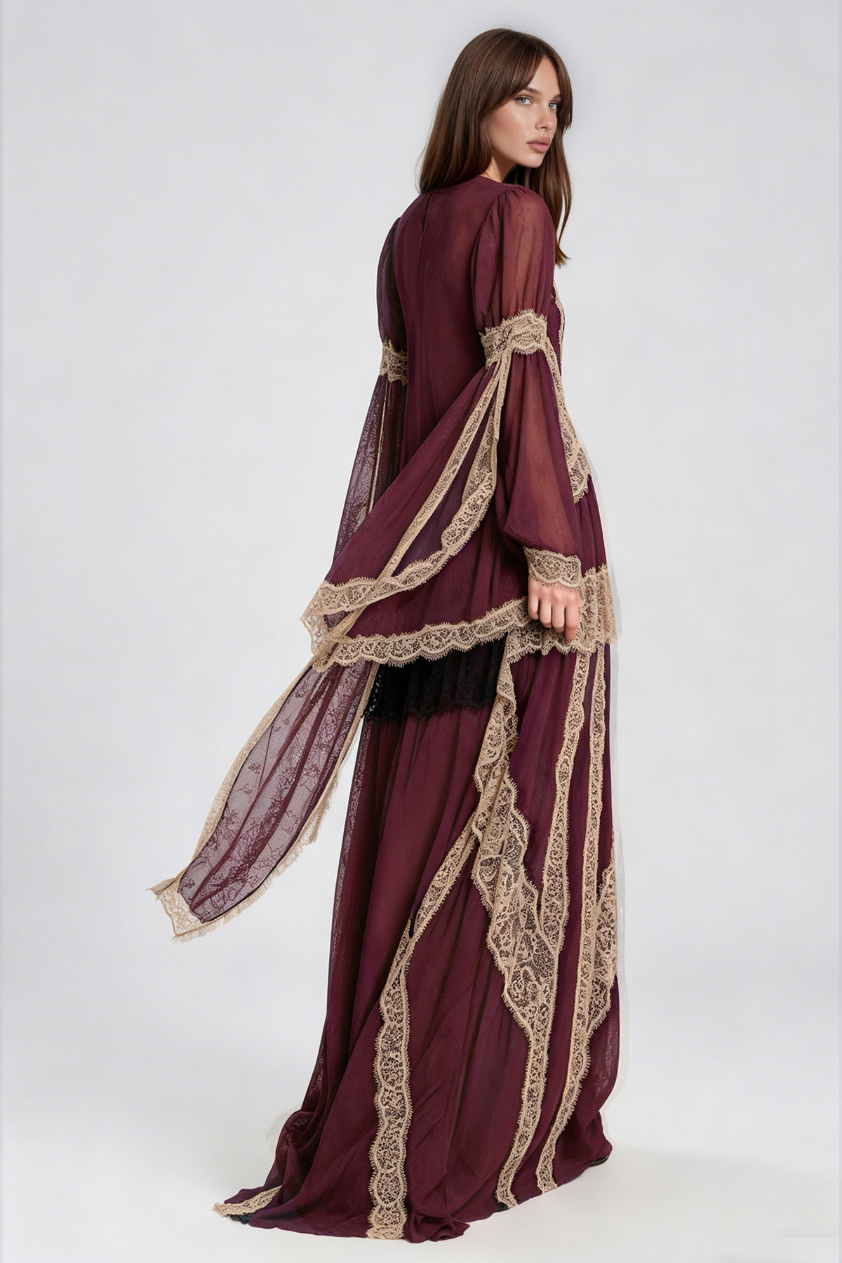 Jelka Round Neck Lace Maxi Dress In Purple