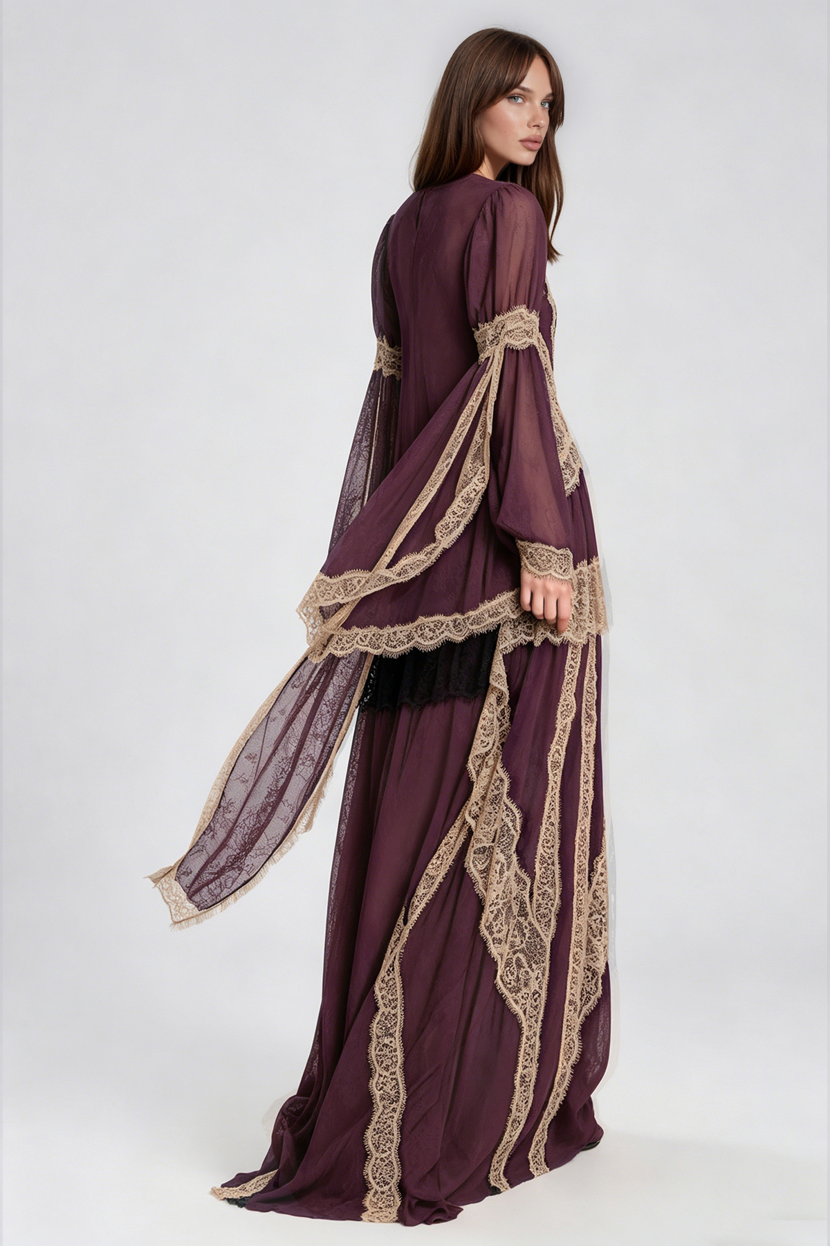 Jelka Round Neck Lace Maxi Dress In Purple