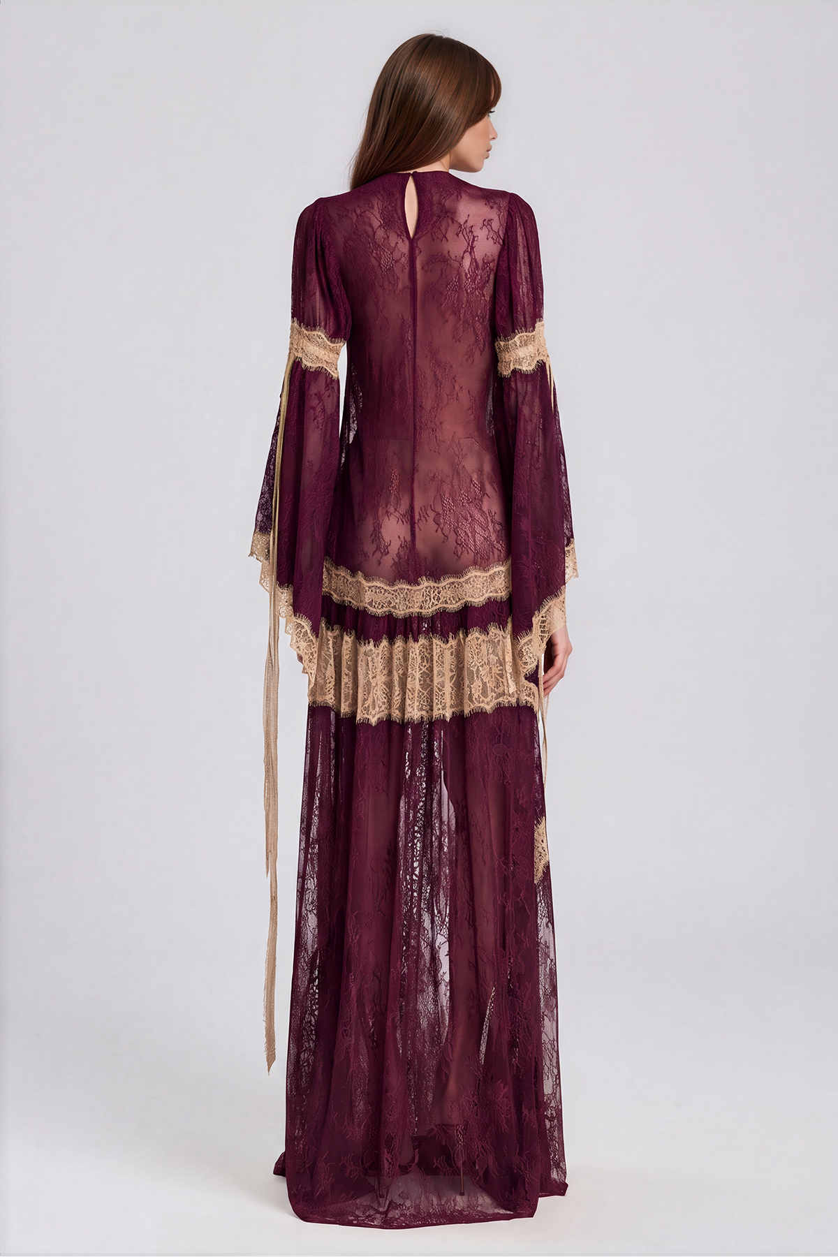 Jelka Round Neck Lace Maxi Dress In Purple