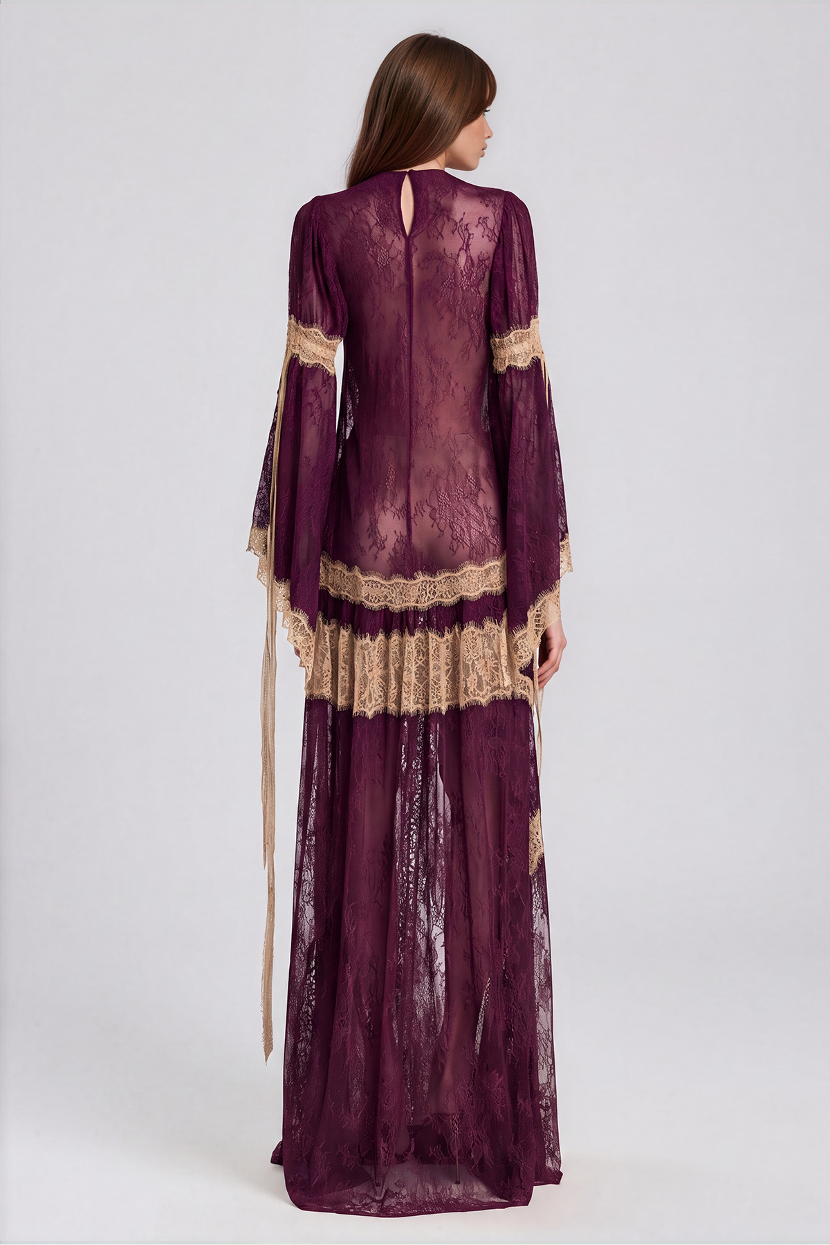 Jelka Round Neck Lace Maxi Dress In Purple