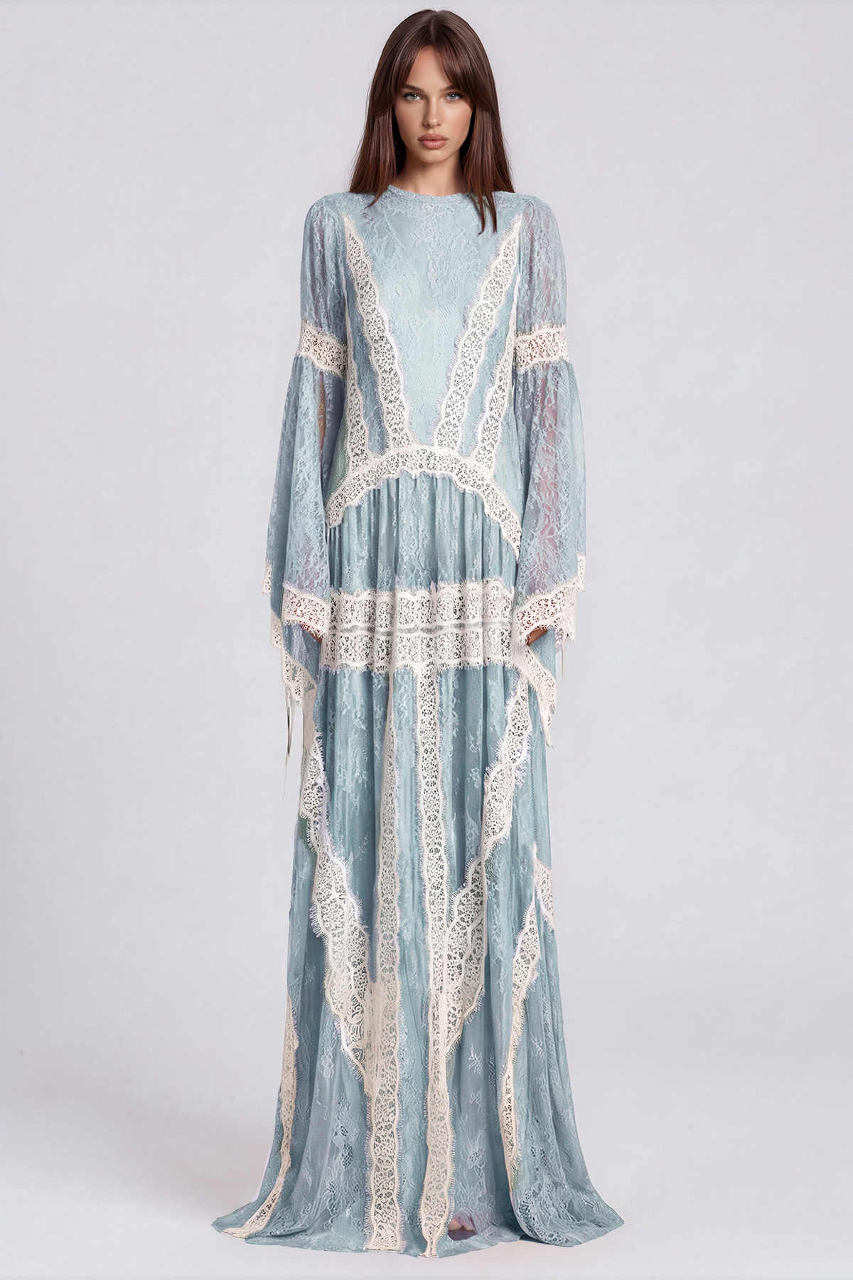 Jelka Round Neck Lace Maxi Dress In Turquoise