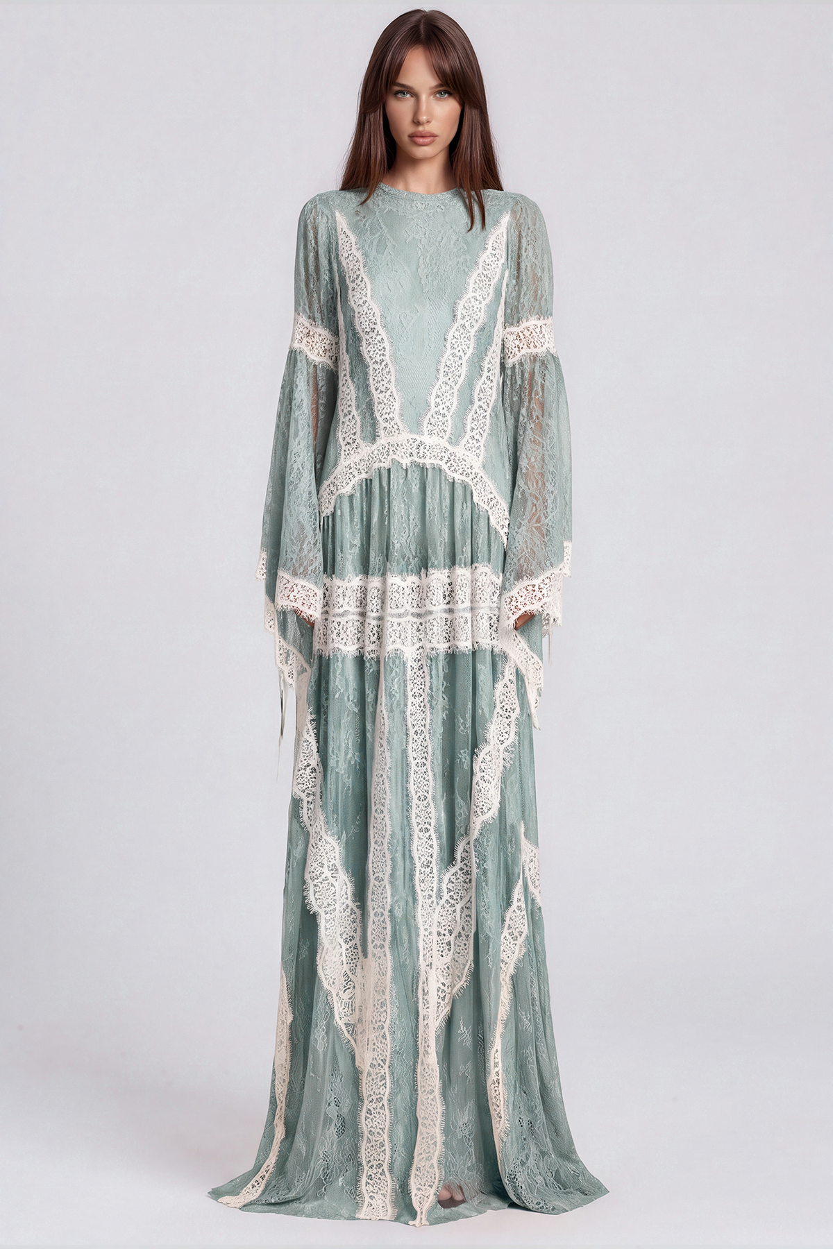 Jelka Round Neck Lace Maxi Dress In Turquoise