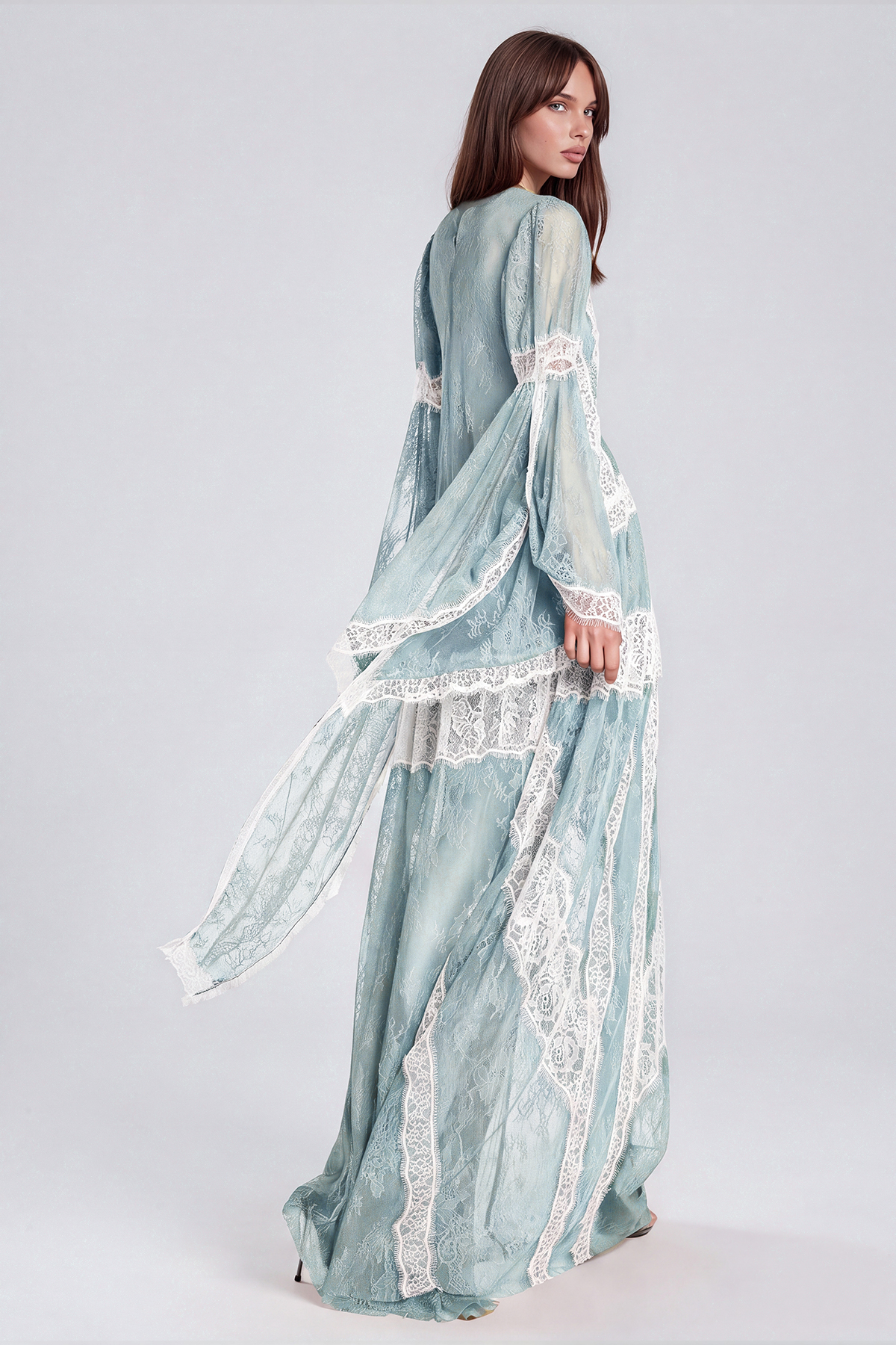 Jelka Round Neck Lace Maxi Dress In Turquoise