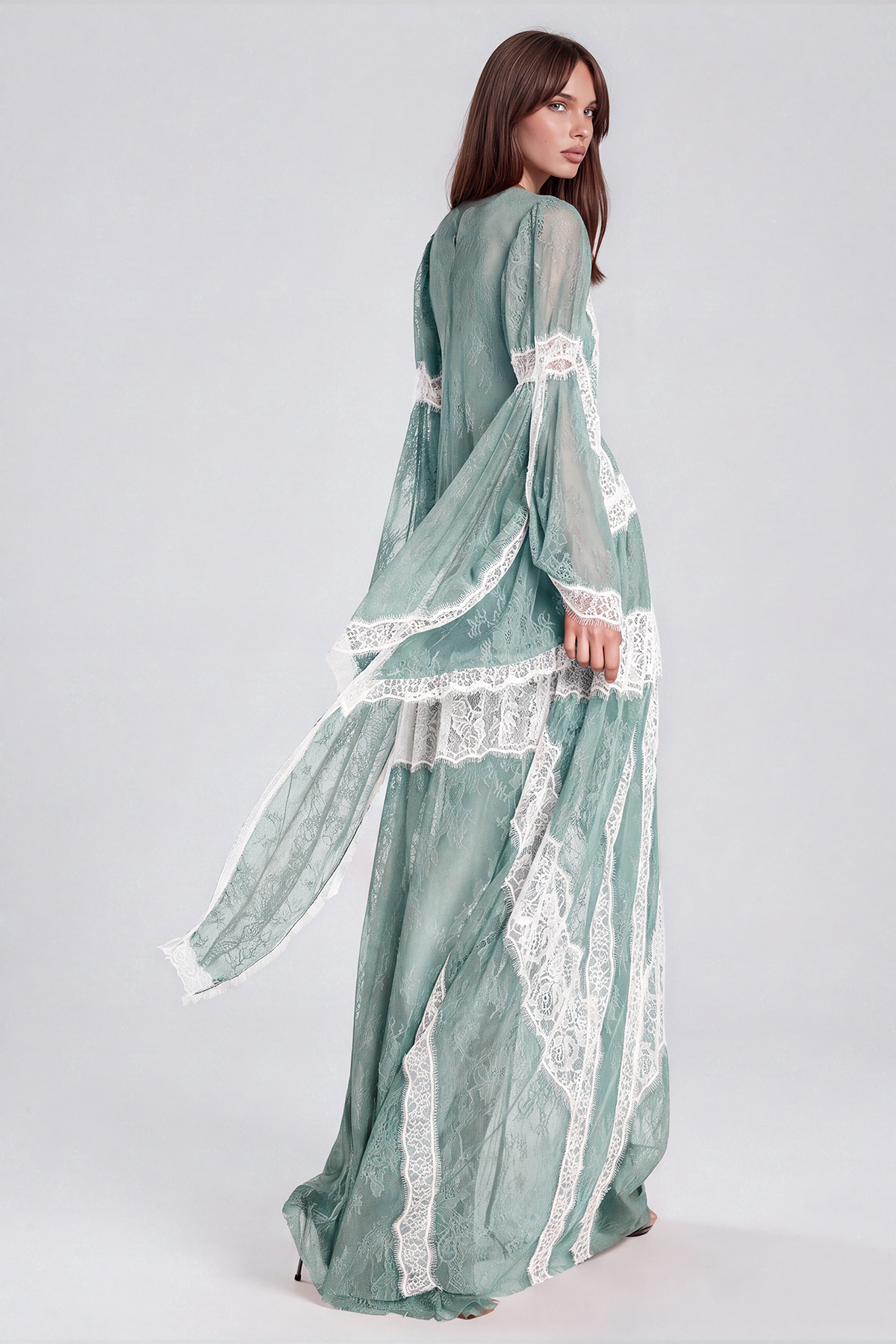 Jelka Round Neck Lace Maxi Dress In Turquoise