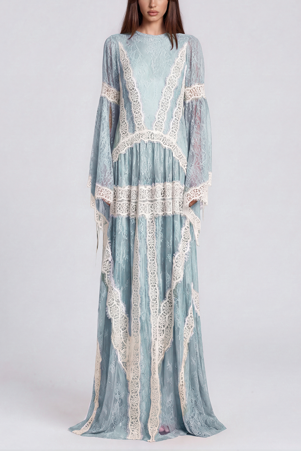 Jelka Round Neck Lace Maxi Dress In Turquoise