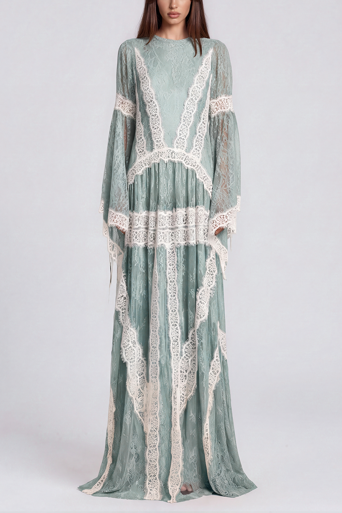 Jelka Round Neck Lace Maxi Dress In Turquoise