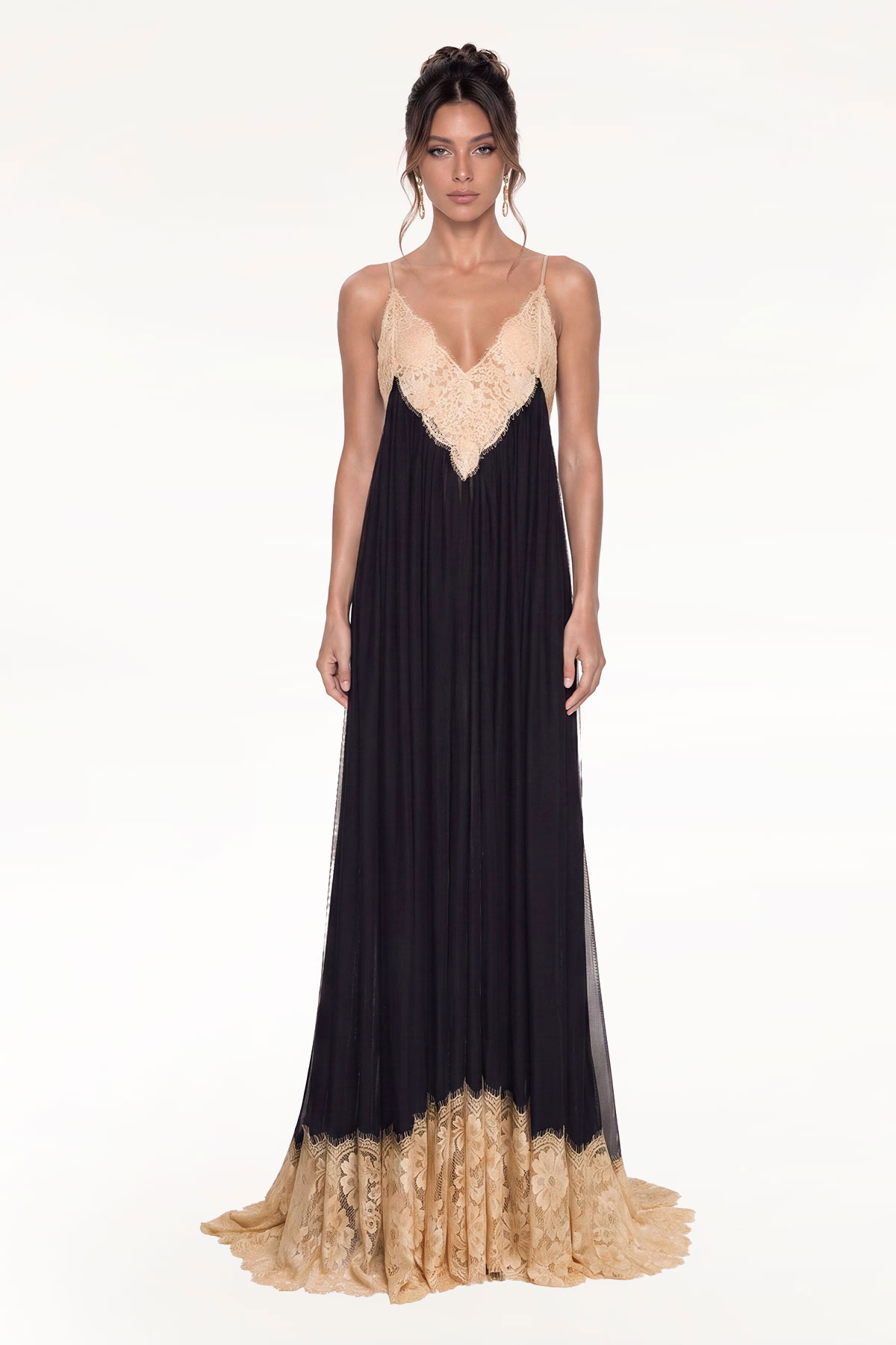 Jelka Spaghetti Lace Mesh Maxi Dress