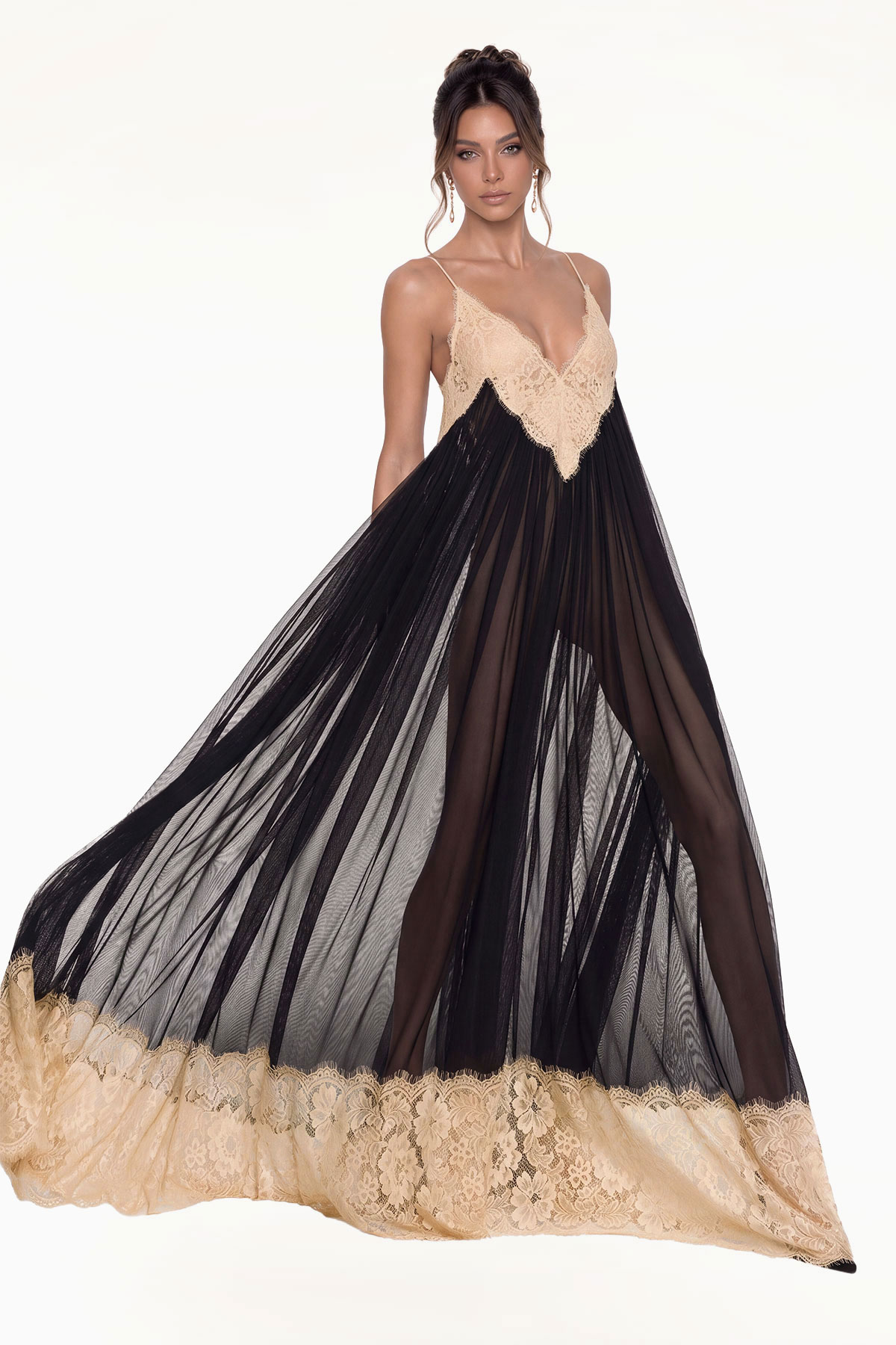 Jelka Spaghetti Lace Mesh Maxi Dress