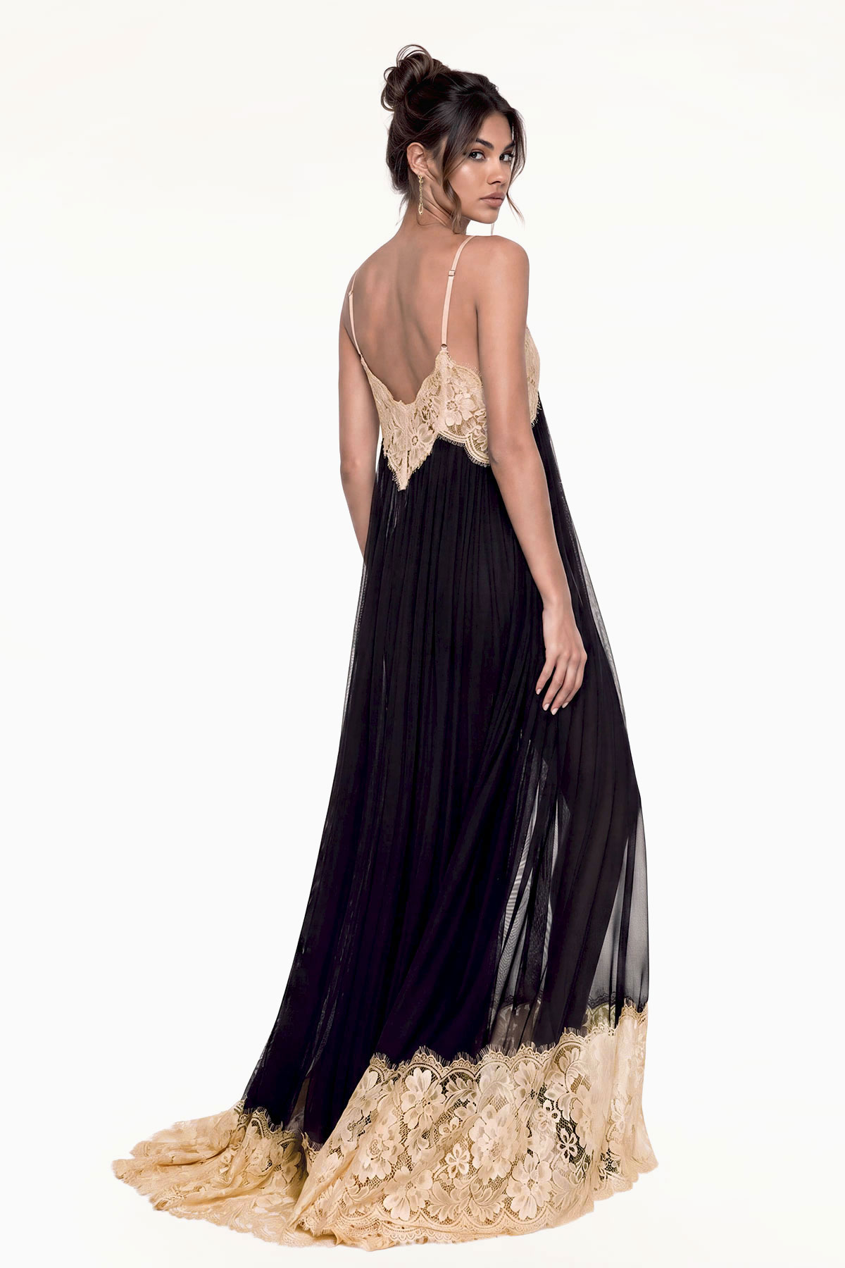 Jelka Spaghetti Lace Mesh Maxi Dress