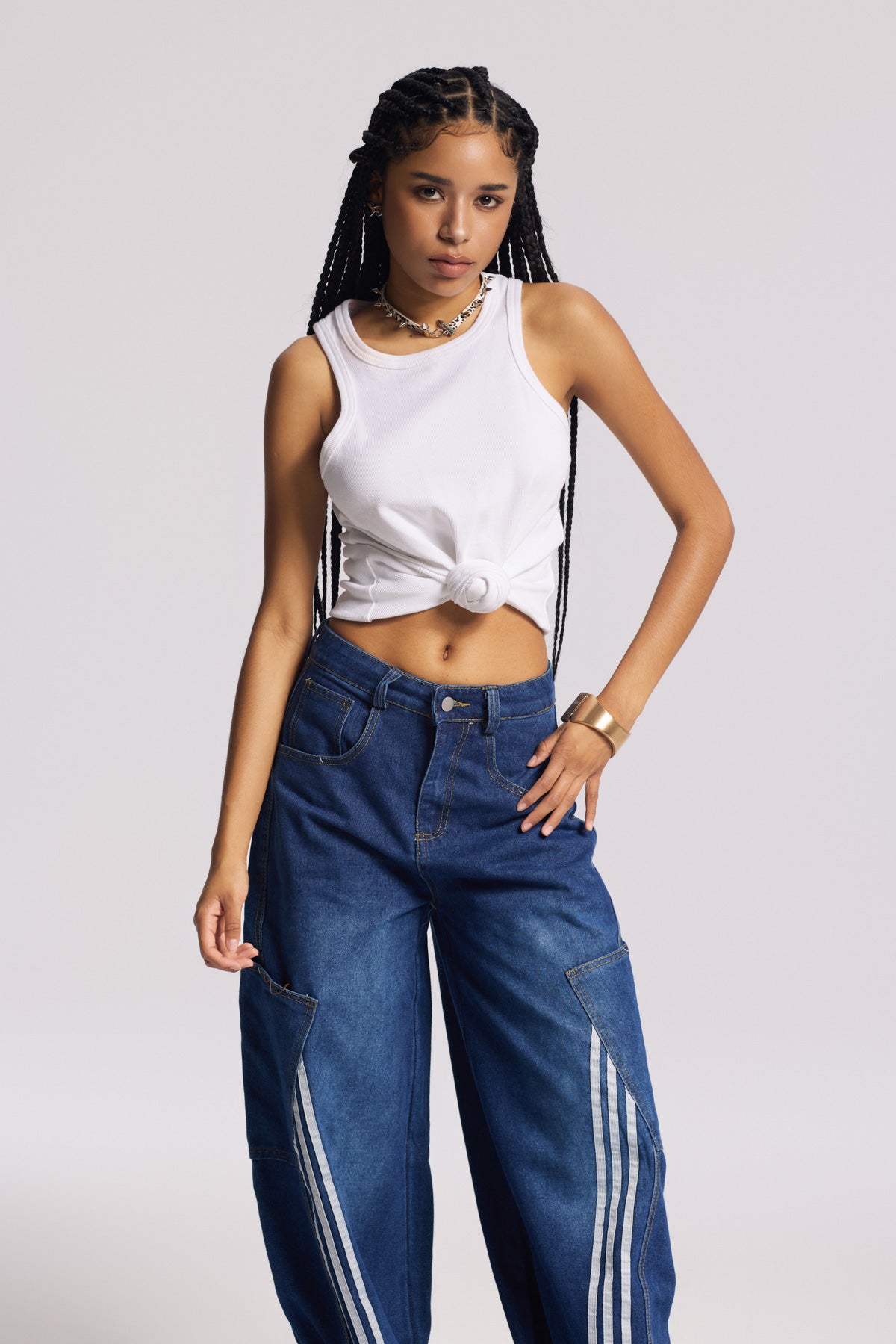 Jemma Twist Sleeveless Knit Top In White