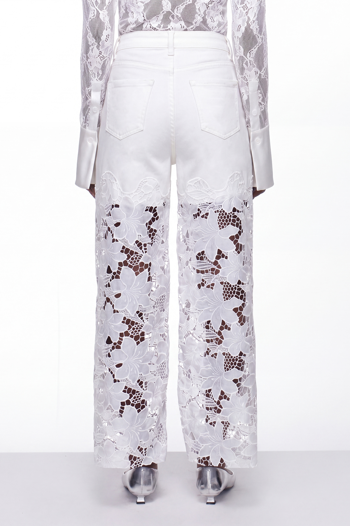 Judith Pearl Floral Cutout Jeans In White
