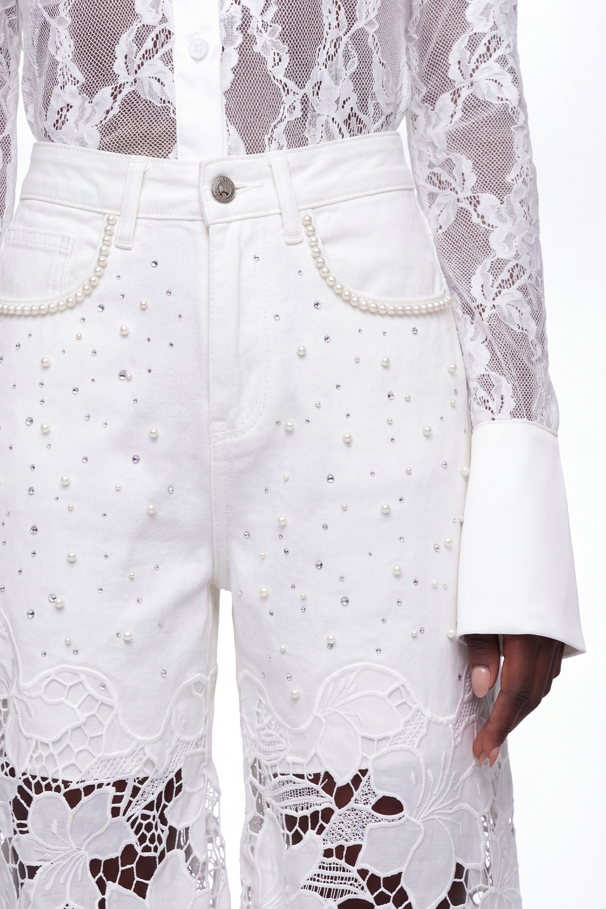 Judith Pearl Floral Cutout Jeans In White