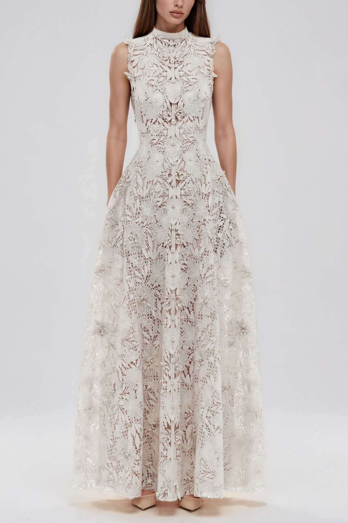 Kahale Sleeveless Floral Lace Maxi Dress