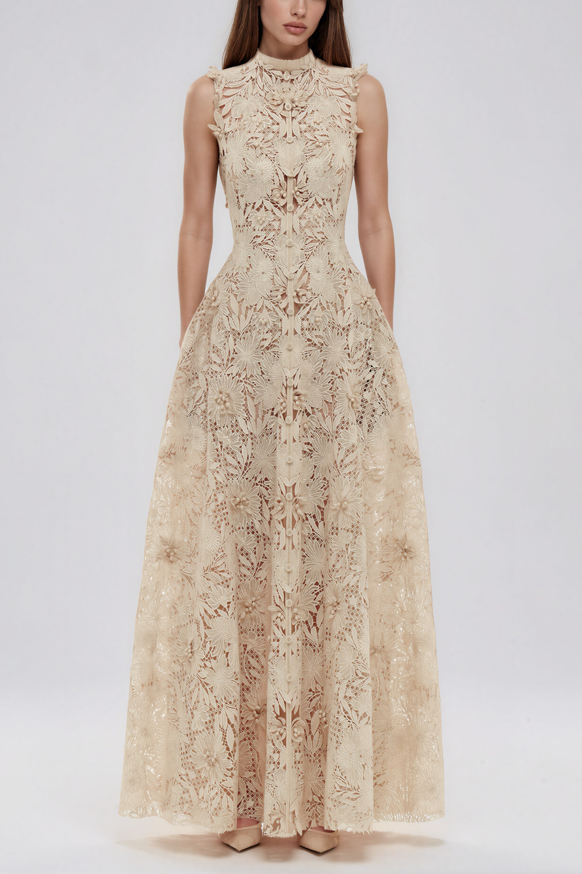 Kahale Sleeveless Floral Lace Maxi Dress