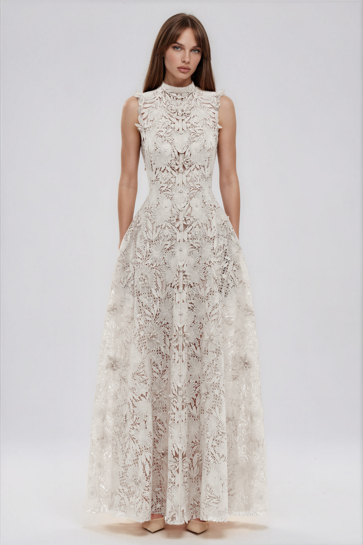 Kahale Sleeveless Floral Lace Maxi Dress