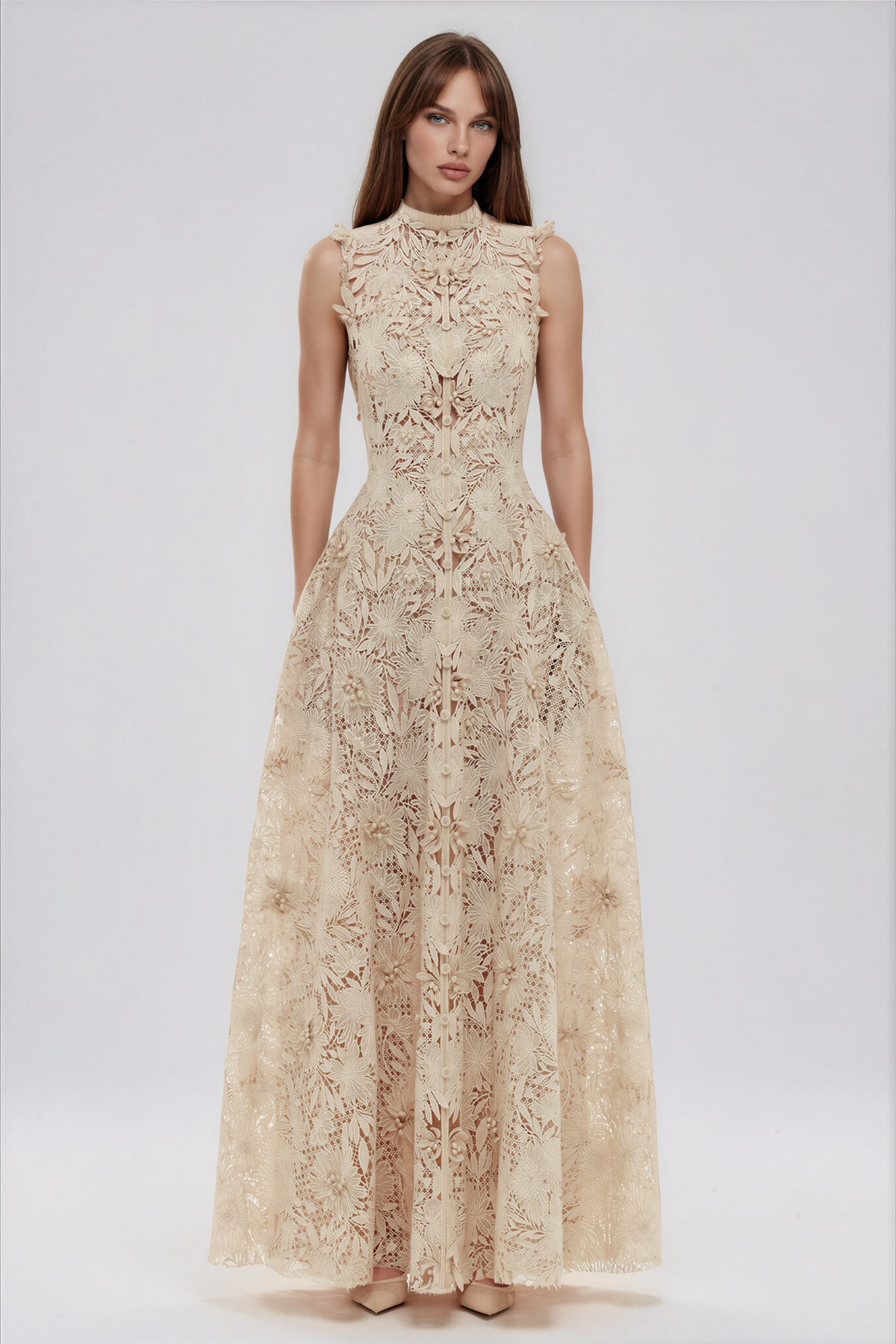 Kahale Sleeveless Floral Lace Maxi Dress