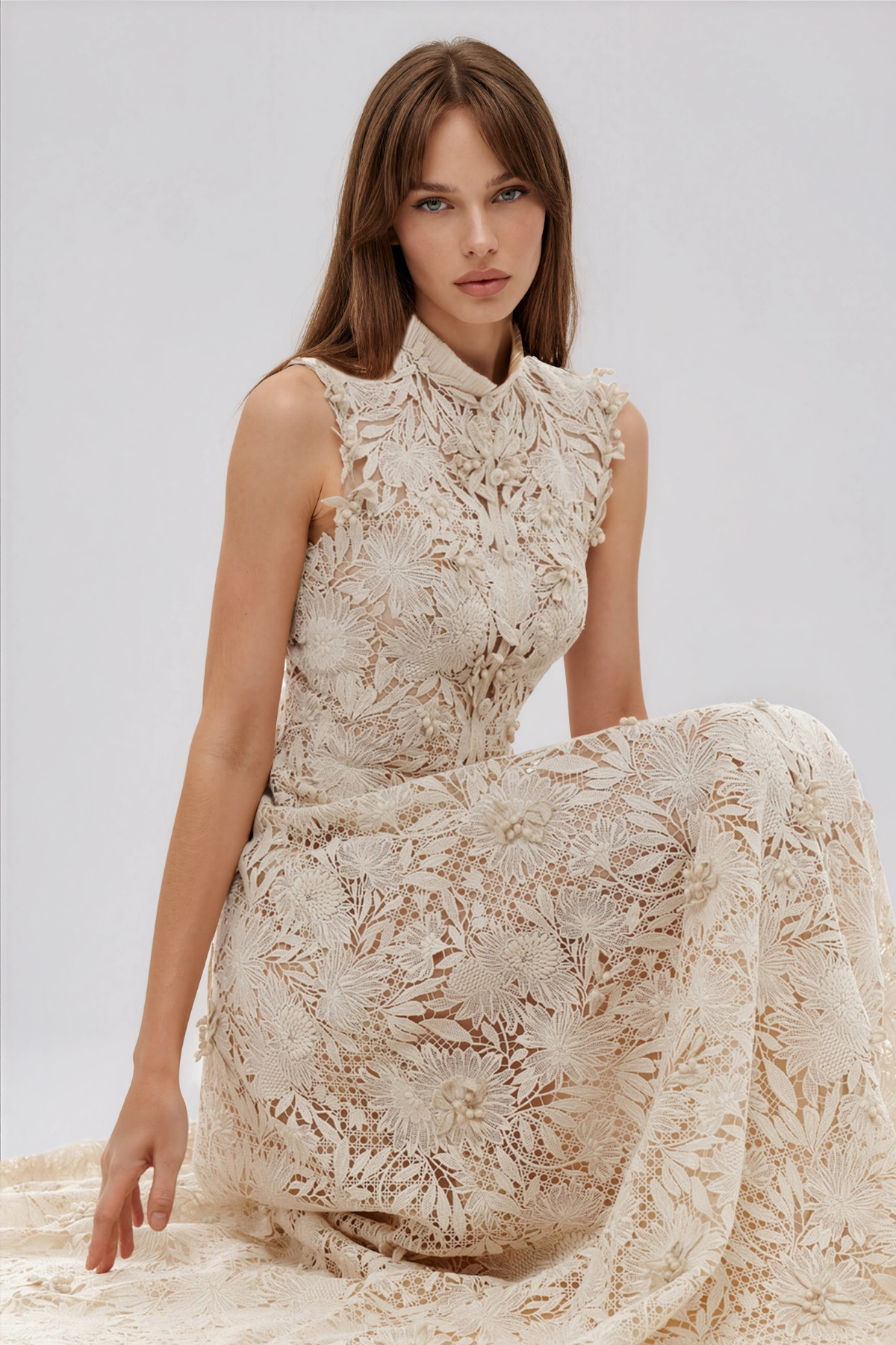 Kahale Sleeveless Floral Lace Maxi Dress