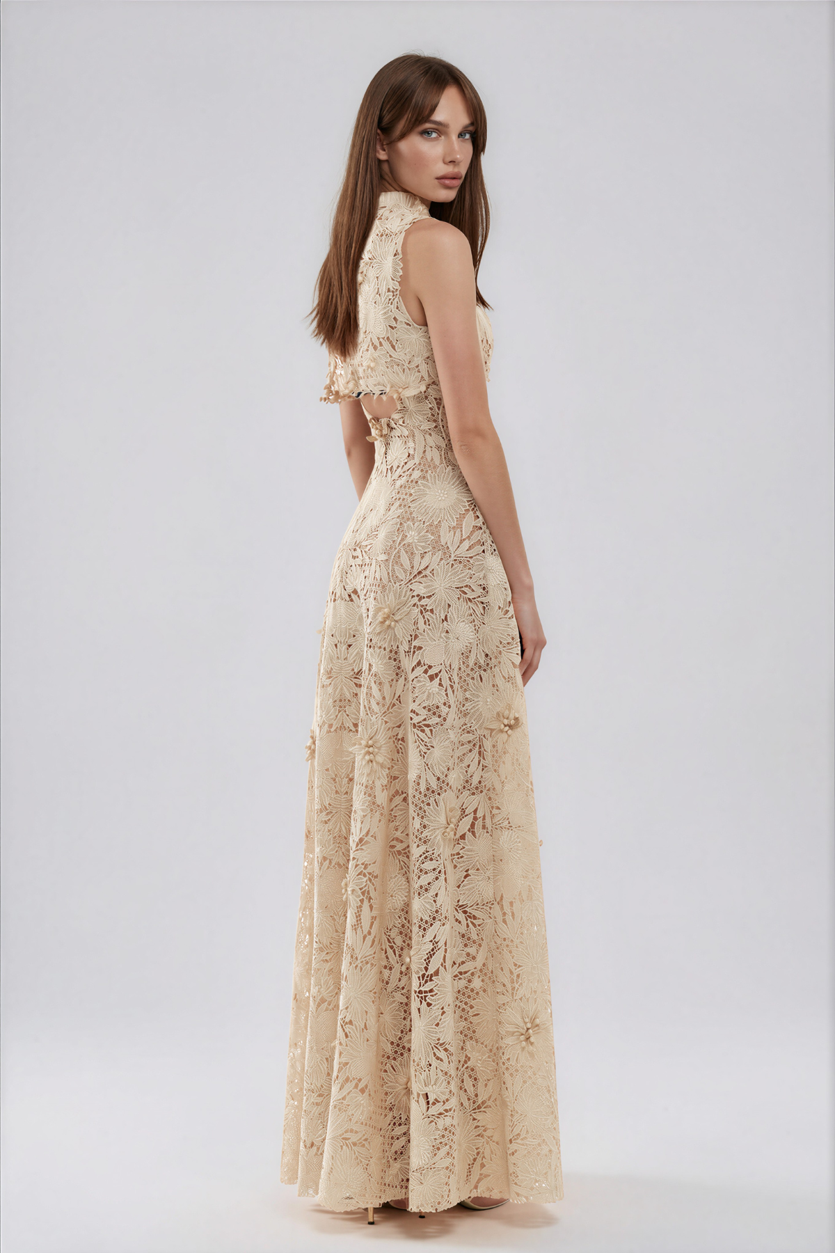 Kahale Sleeveless Floral Lace Maxi Dress