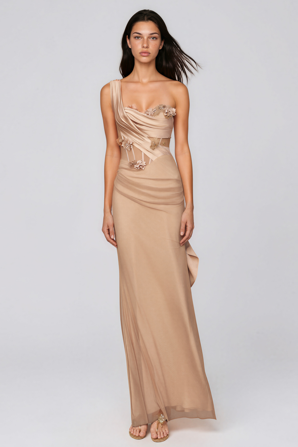 Kahikilani One Shoulder Ruch Flower Maxi Dress