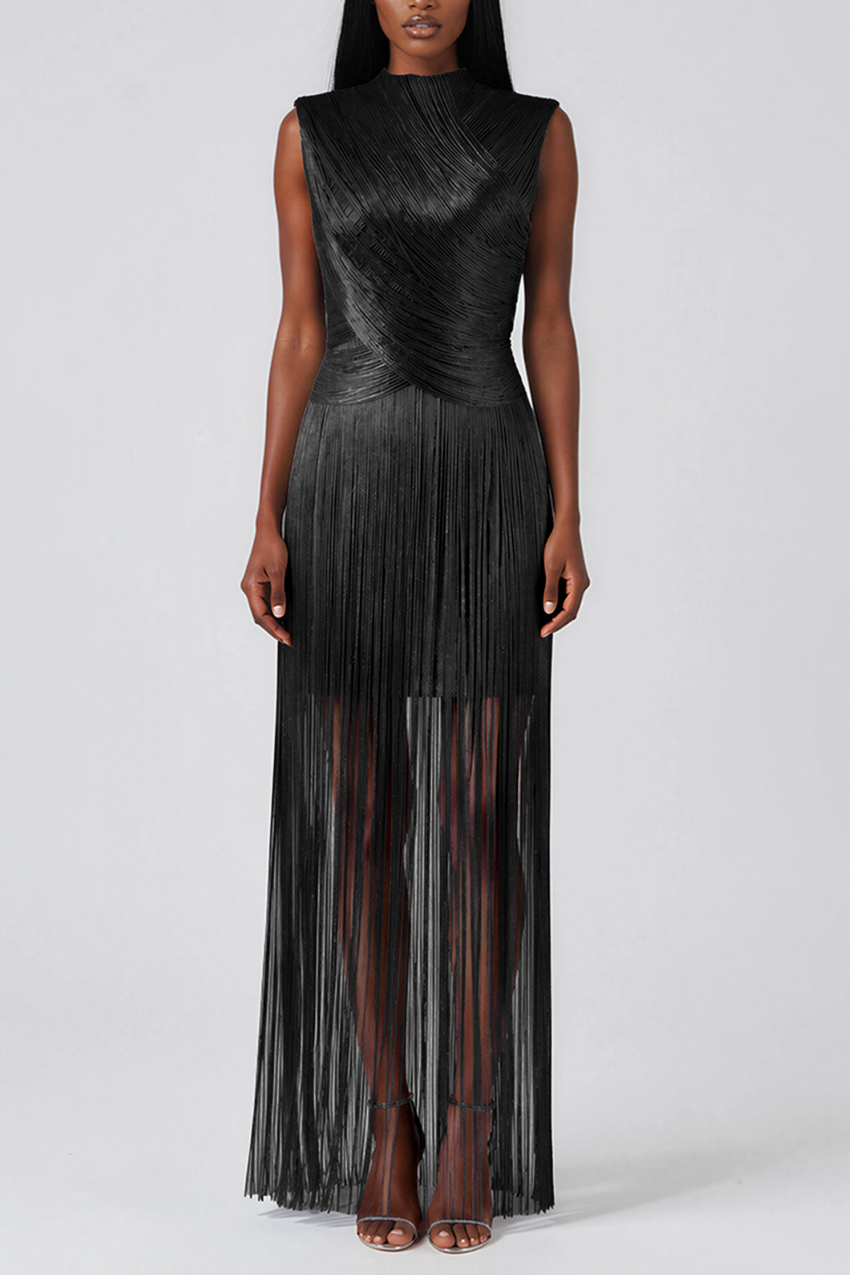 Kaholo Sleeveless Fringe Maxi Dress In Black