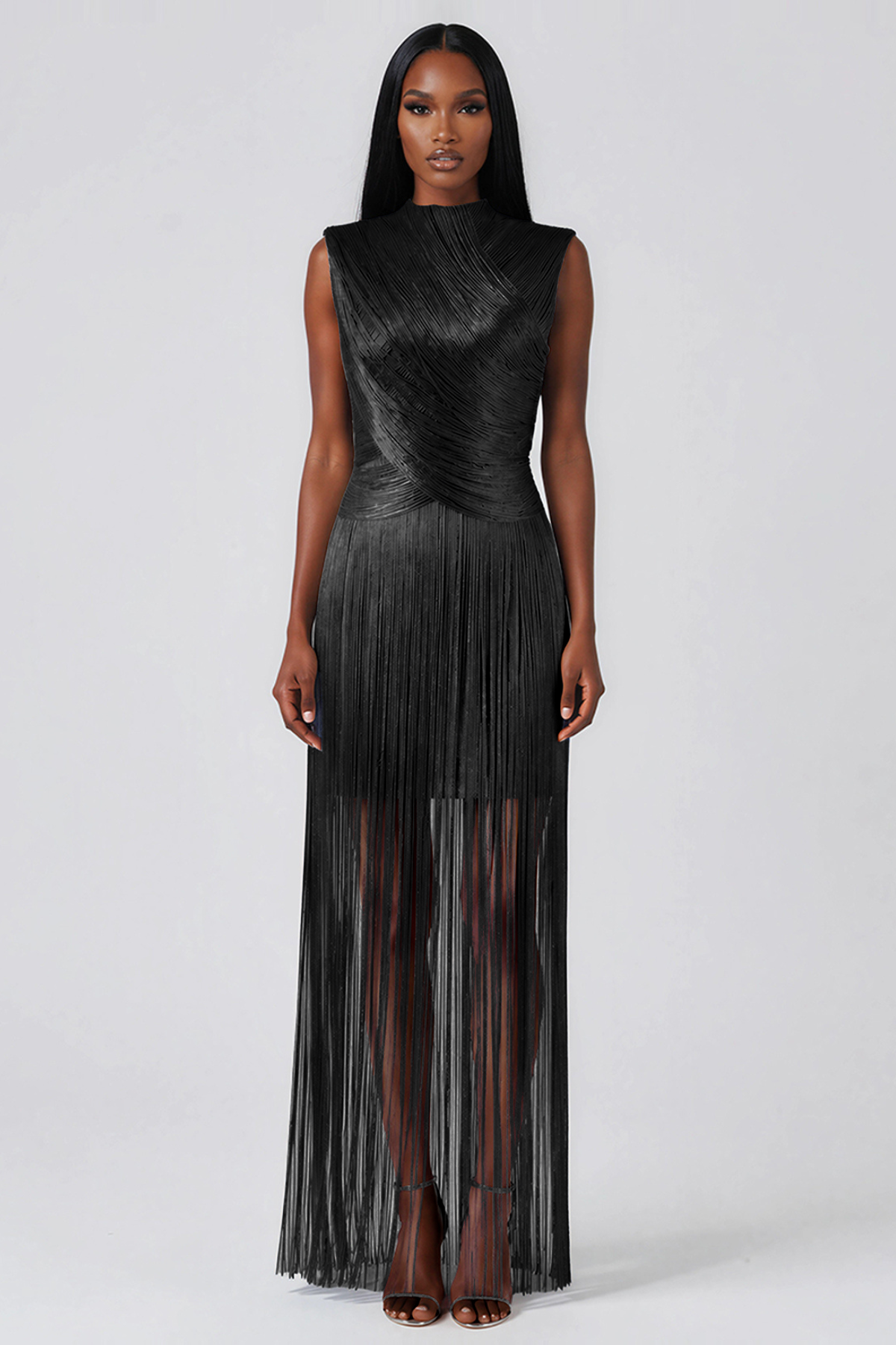 Kaholo Sleeveless Fringe Maxi Dress In Black
