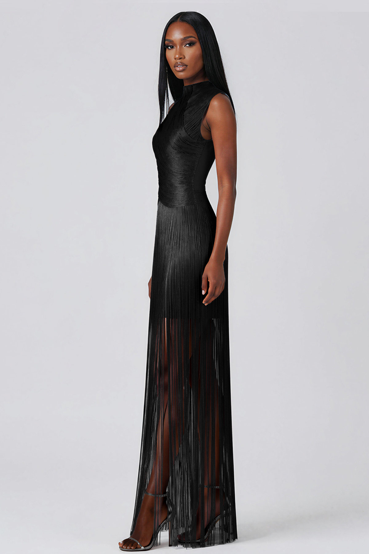 Kaholo Sleeveless Fringe Maxi Dress In Black