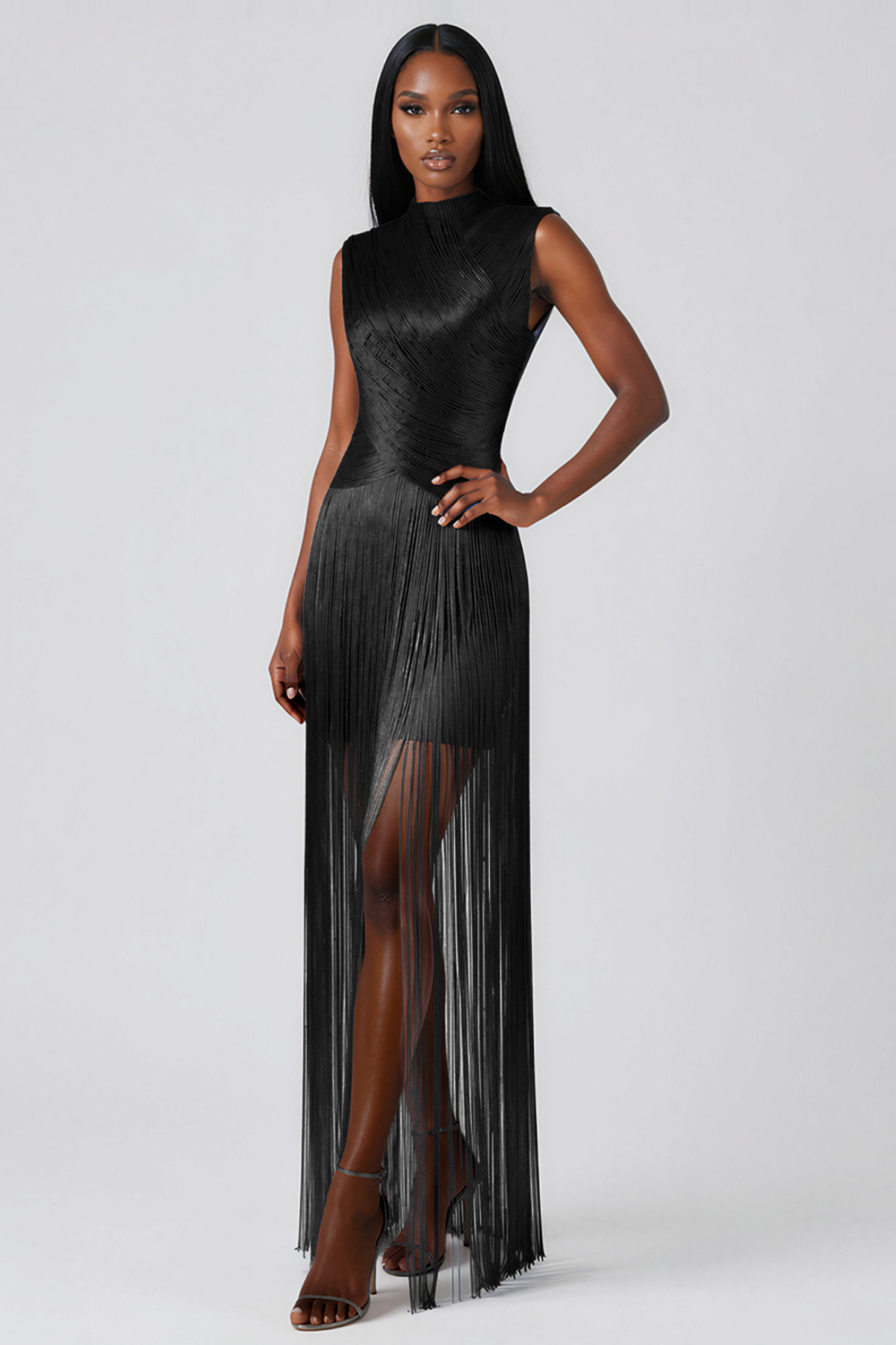 Kaholo Sleeveless Fringe Maxi Dress In Black