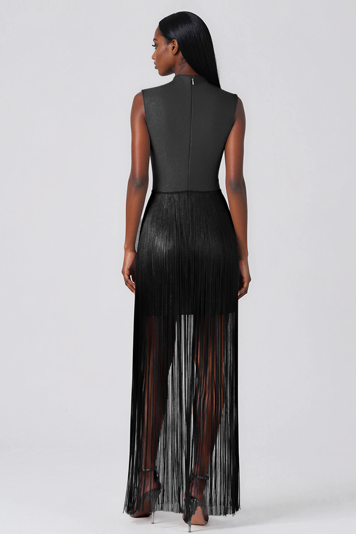 Kaholo Sleeveless Fringe Maxi Dress In Black