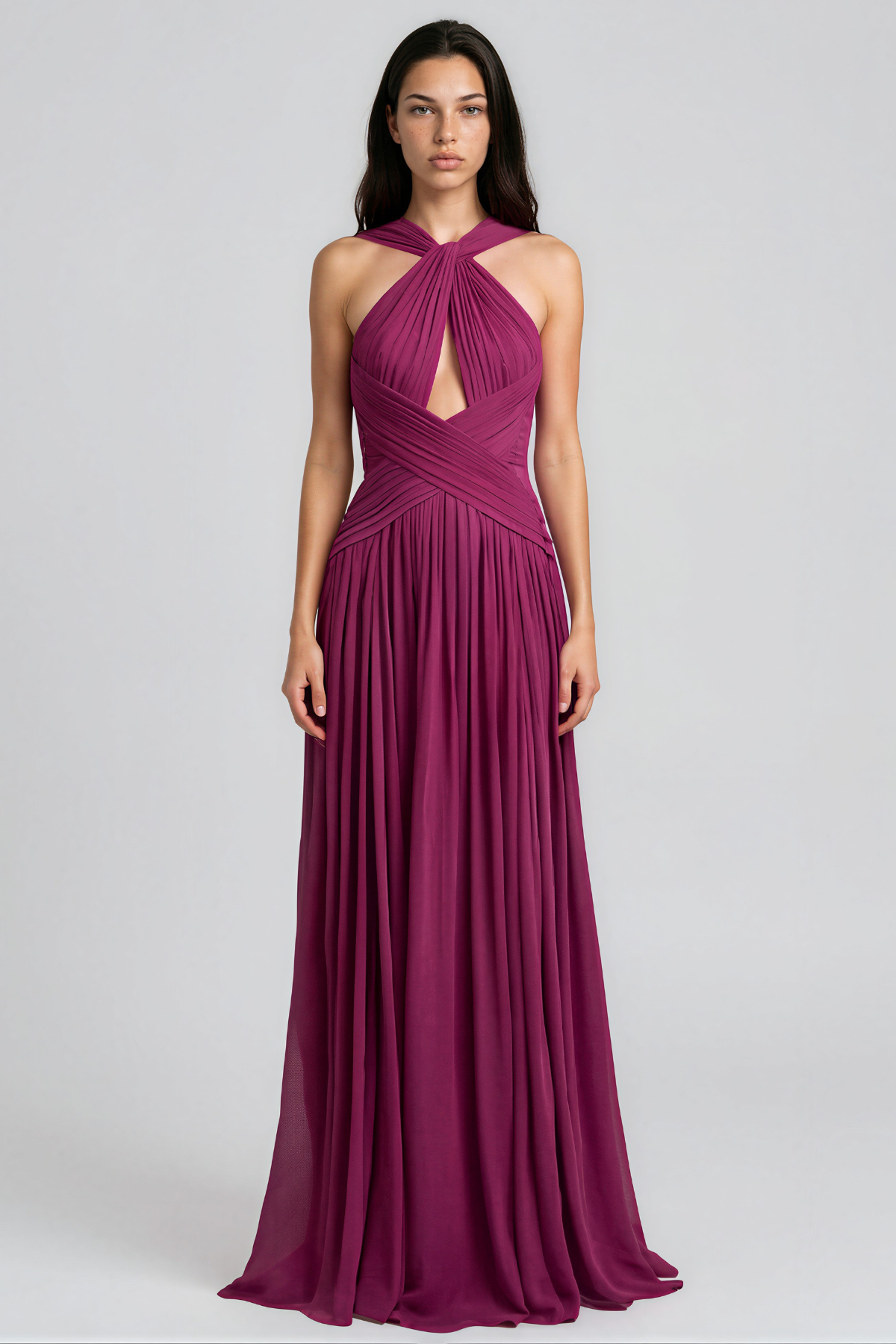 Kaiha Halter Neck Ruch Cutout Maxi Dress
