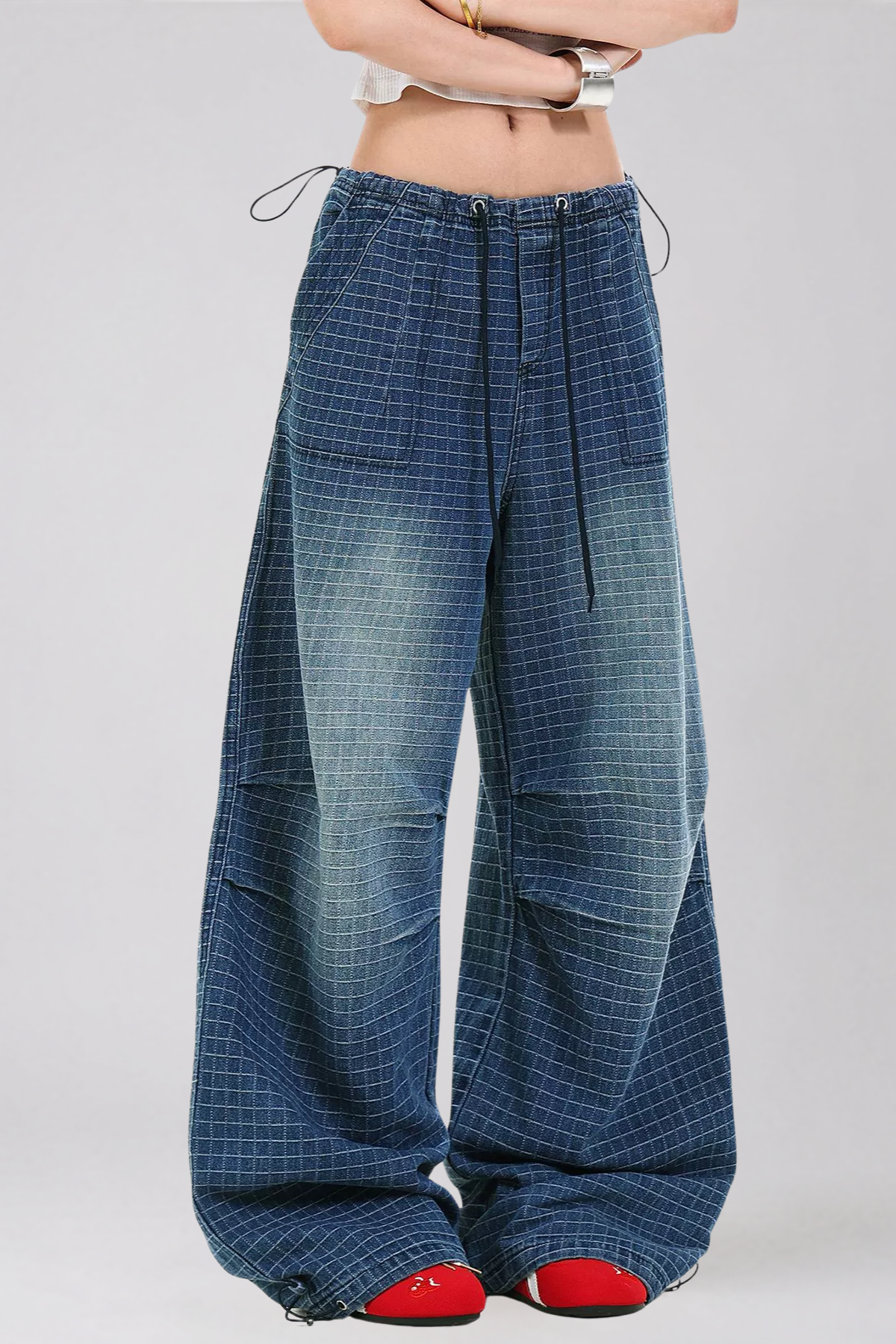 Kailena Drawstring Grid Jeans