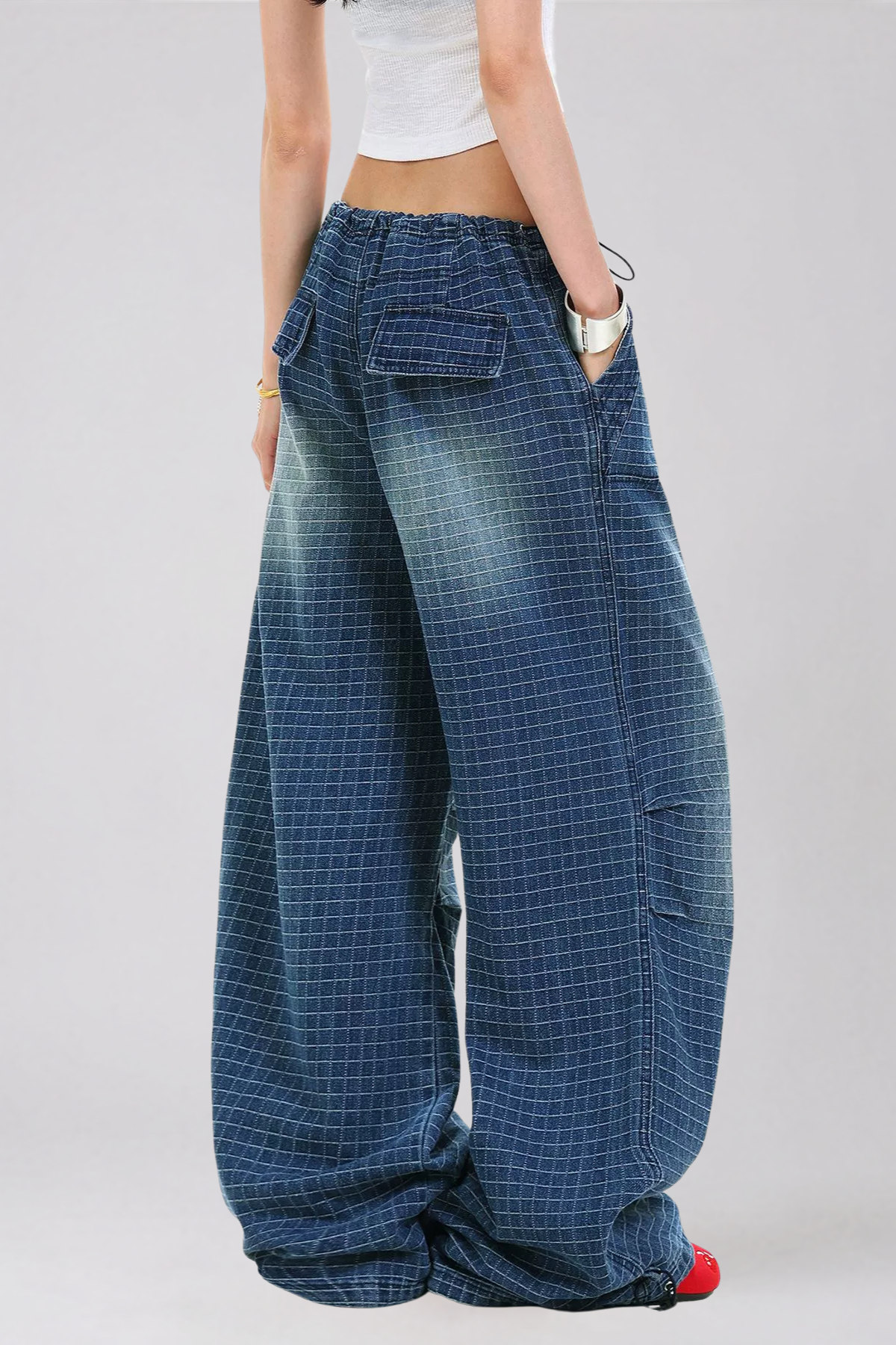 Kailena Drawstring Grid Jeans