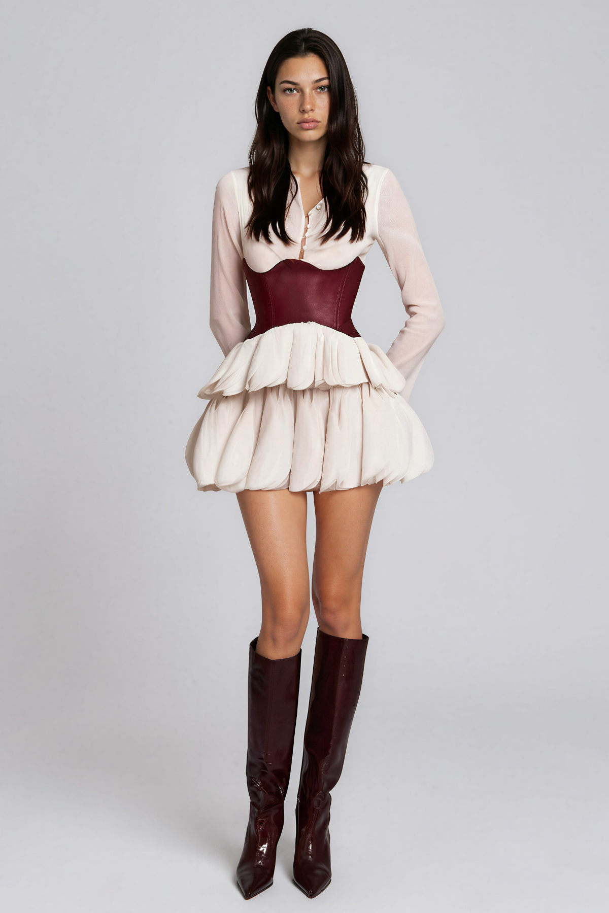 Kaira Leather Bubble Mini Dress