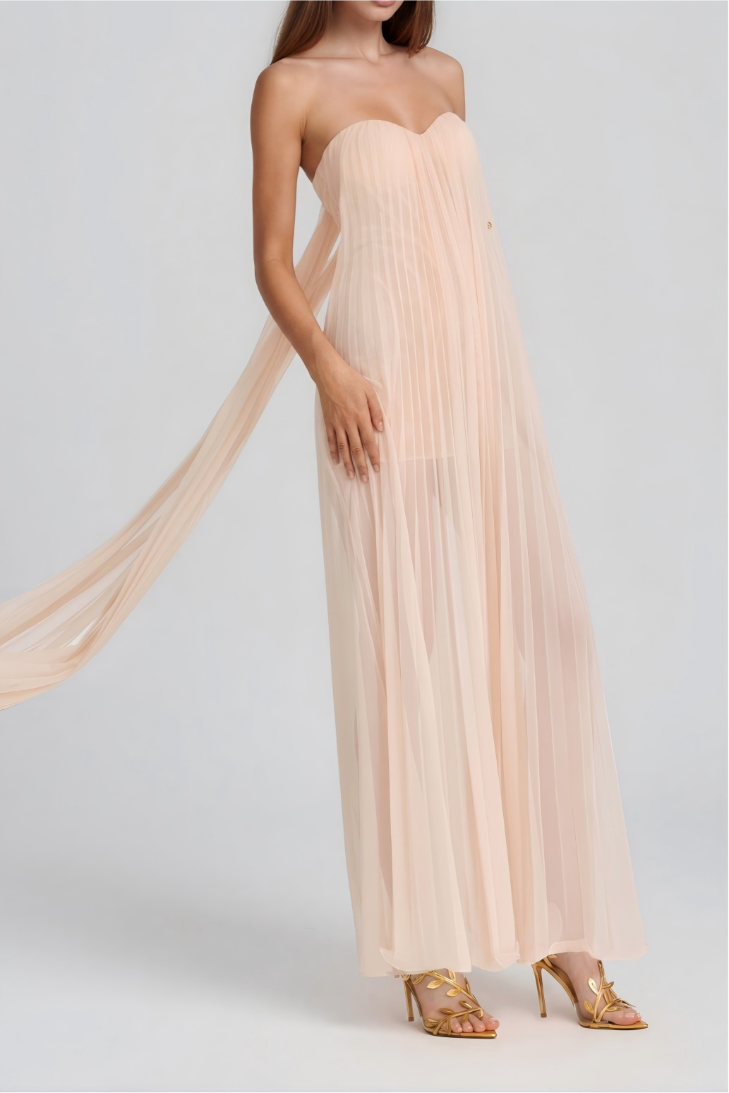 Kairi Mesh Ruch Scarf Maxi Dress