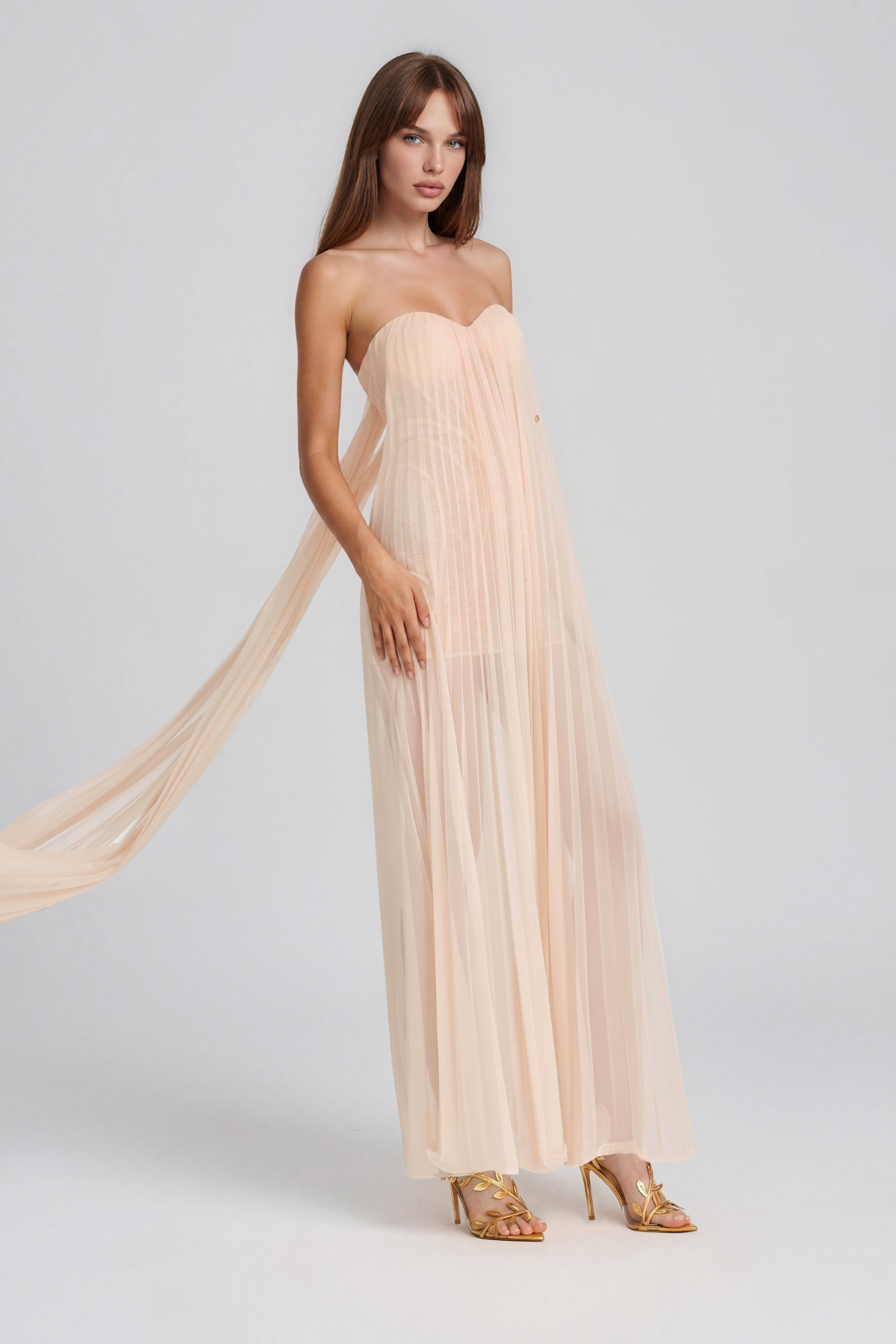 Kairi Mesh Ruch Scarf Maxi Dress