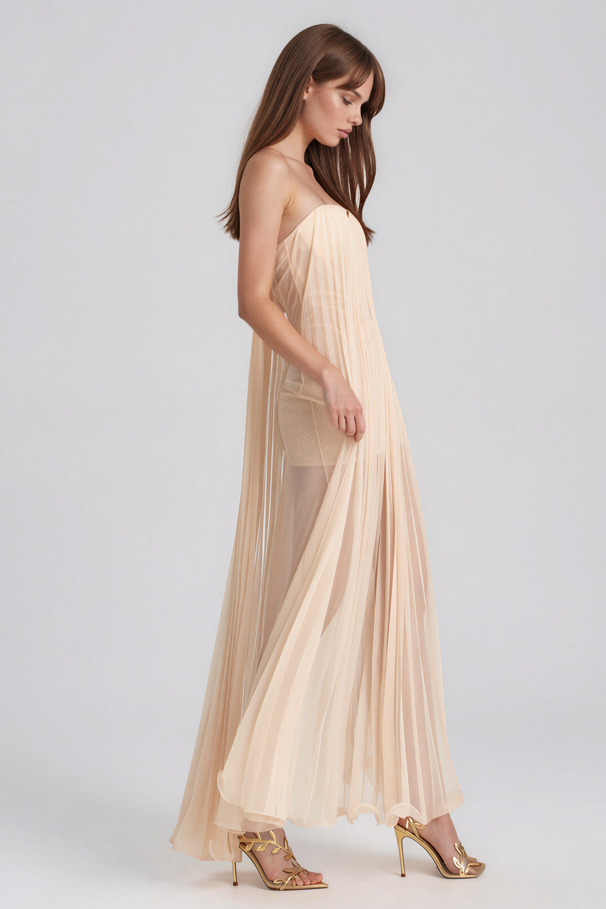 Kairi Mesh Ruch Scarf Maxi Dress