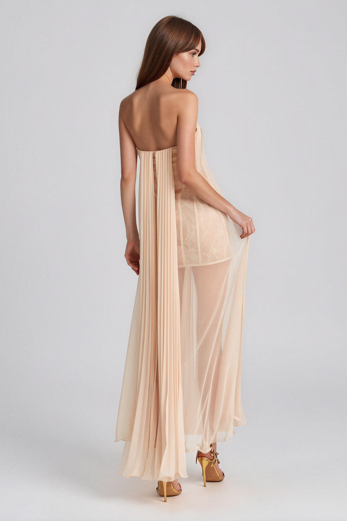 Kairi Mesh Ruch Scarf Maxi Dress