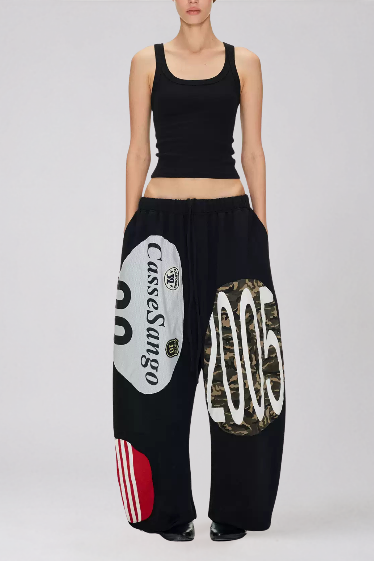 Kaitlin Drawstring Print Pants In Black
