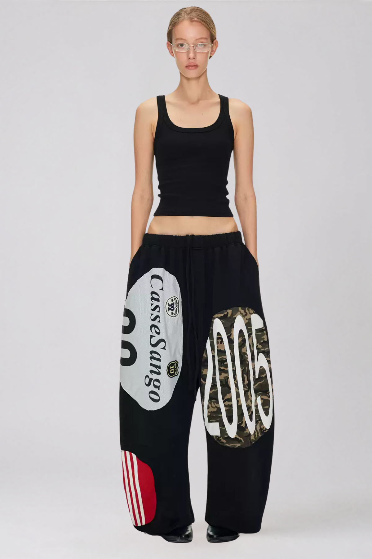 Kaitlin Drawstring Print Pants In Black