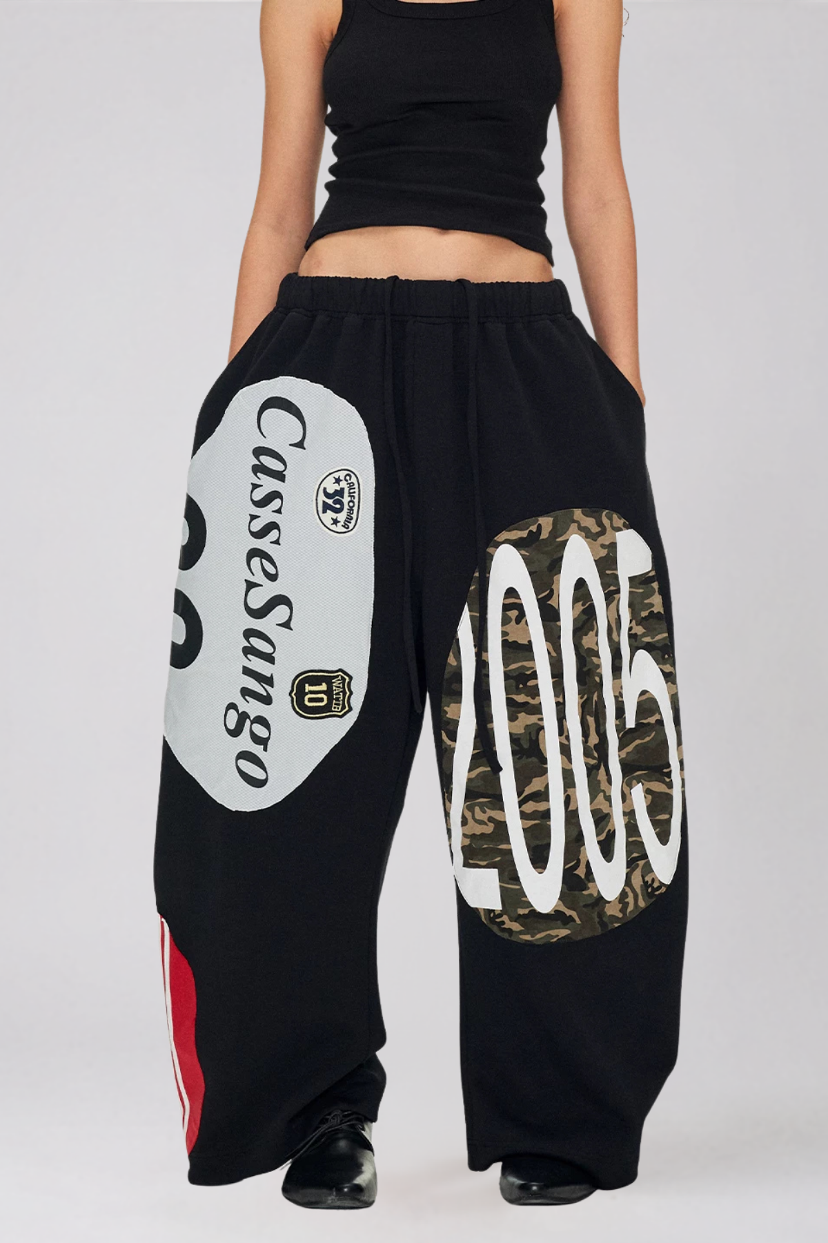 Kaitlin Drawstring Print Pants In Black